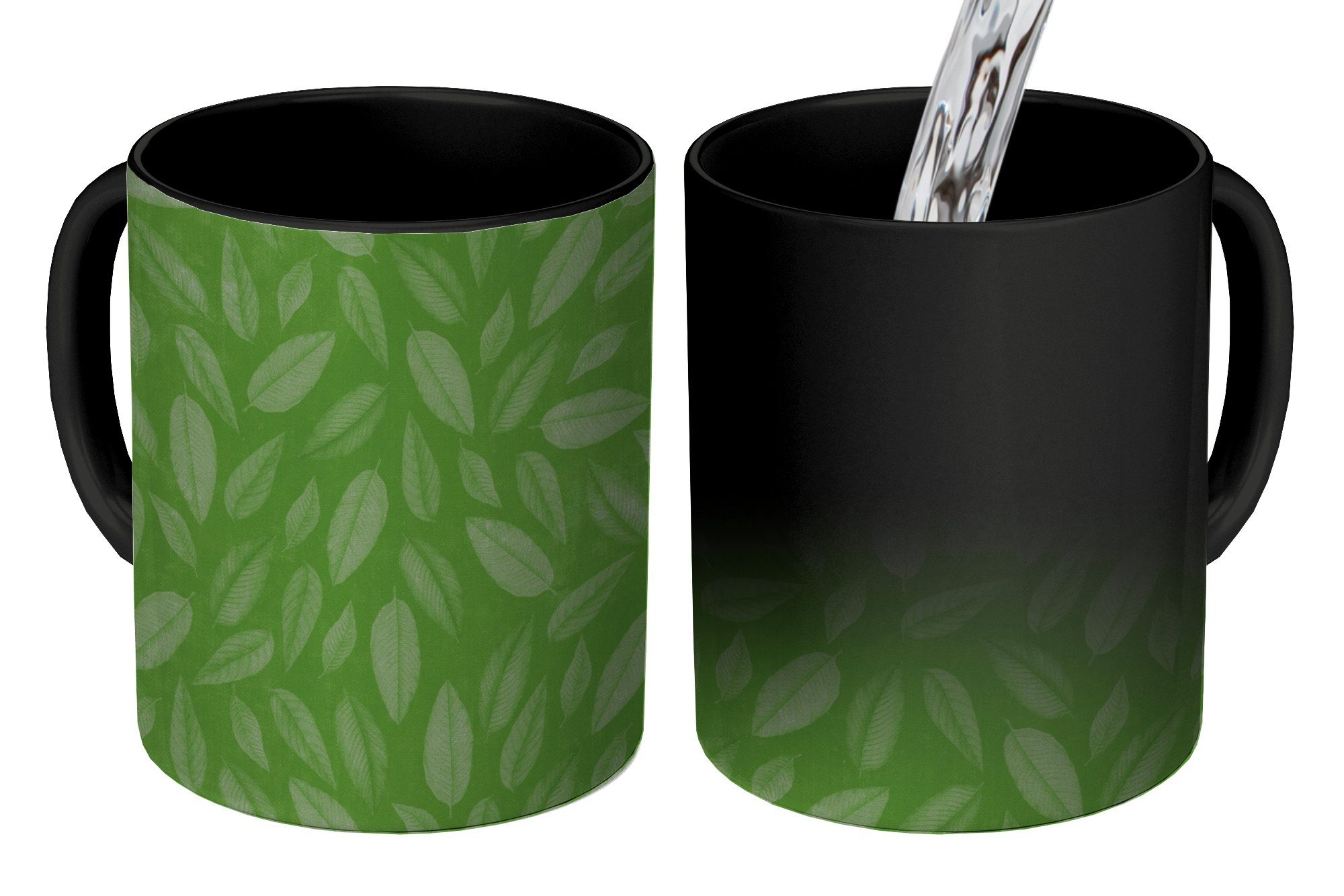 MuchoWow Tasse Muster - Blätter - Grün, Keramik, Farbwechsel, Kaffeetassen, Teetasse, Zaubertasse, Geschenk