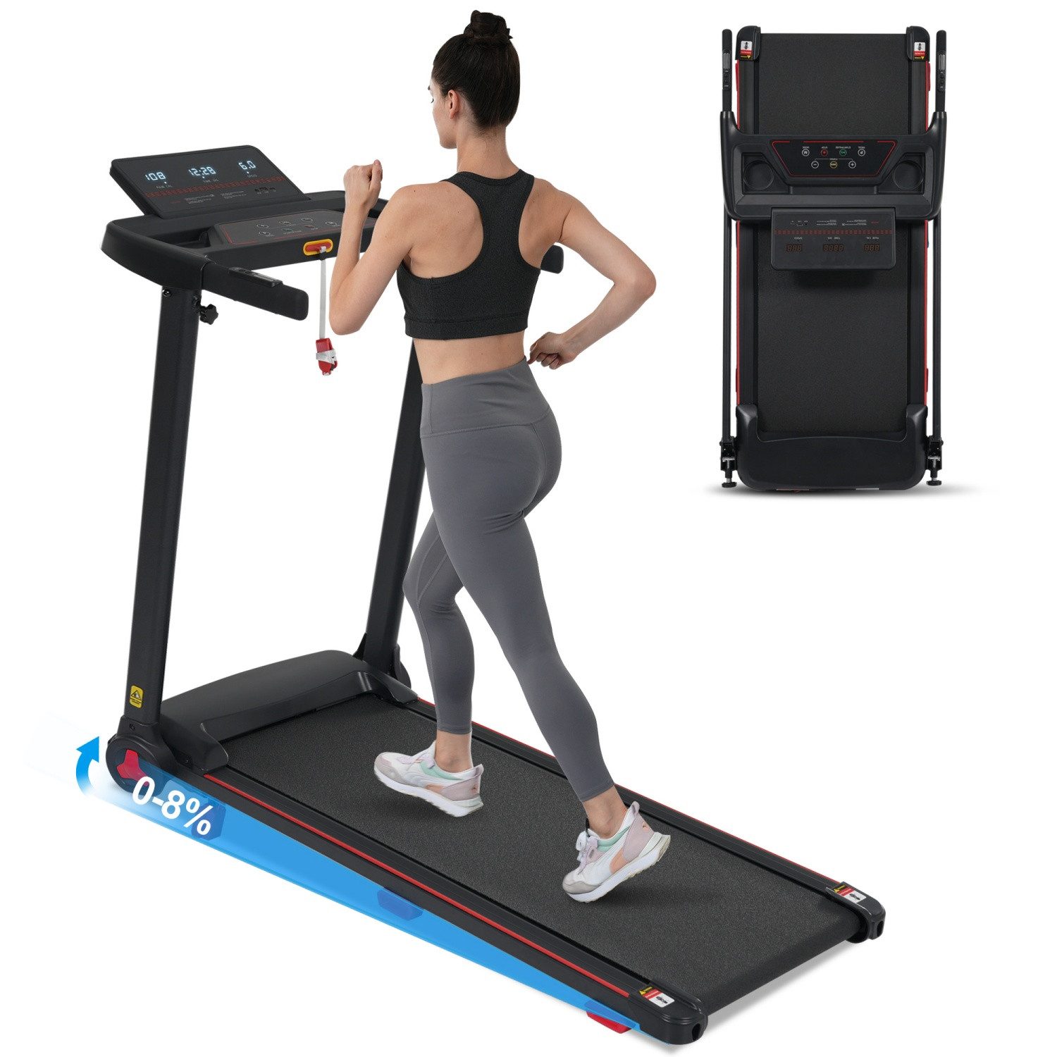 ANYSUN Laufband Laufband für Zuhause Klappbares mit Bluetooth, (Laufband mit Steigungsfunktion, 3,0 PS,4 km/h, 8% Neigung,120 kg), mit Herzfrequenzsensoren,Type-C&USB-Ladestation,für tägliches Workout