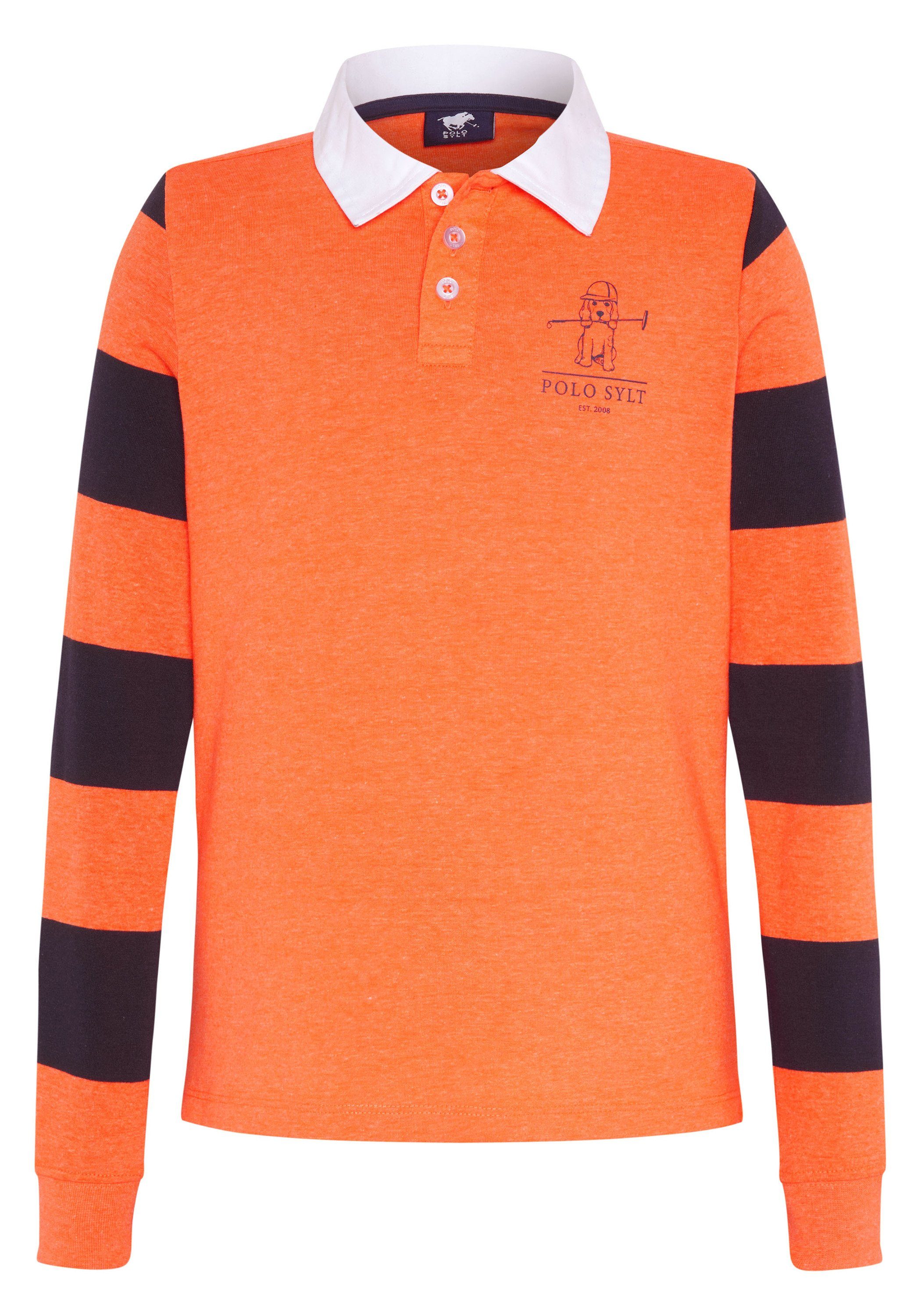 Poloshirt im Polo-Look mit gestreiften Ärmeln