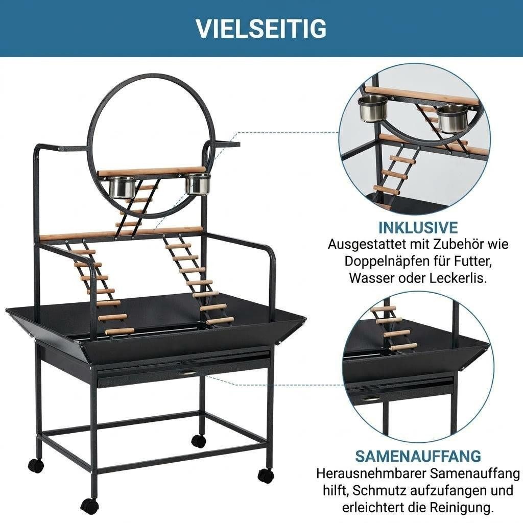 GarveeMore Vogelkäfig Vogelspielplatz mit Sitzstangen und Leitern, 167 cm Höhe, für Papageien, Sittiche und Wellensittiche