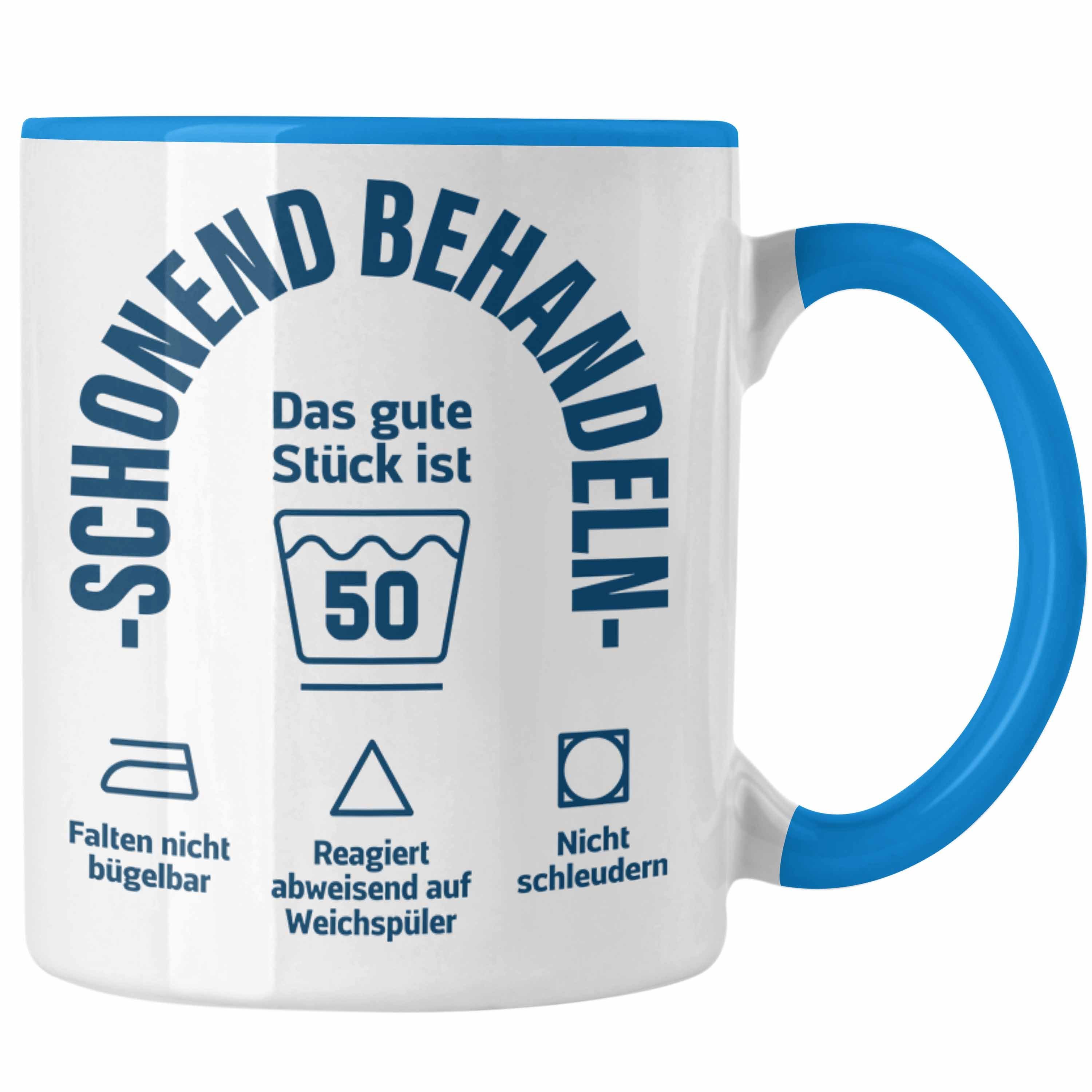 Trendation Tasse Trendation - Frauen Sprüch 50er Geburtstag mit Geburtstag Frau Geschenkidee Mann Männer Blau Tasse 50