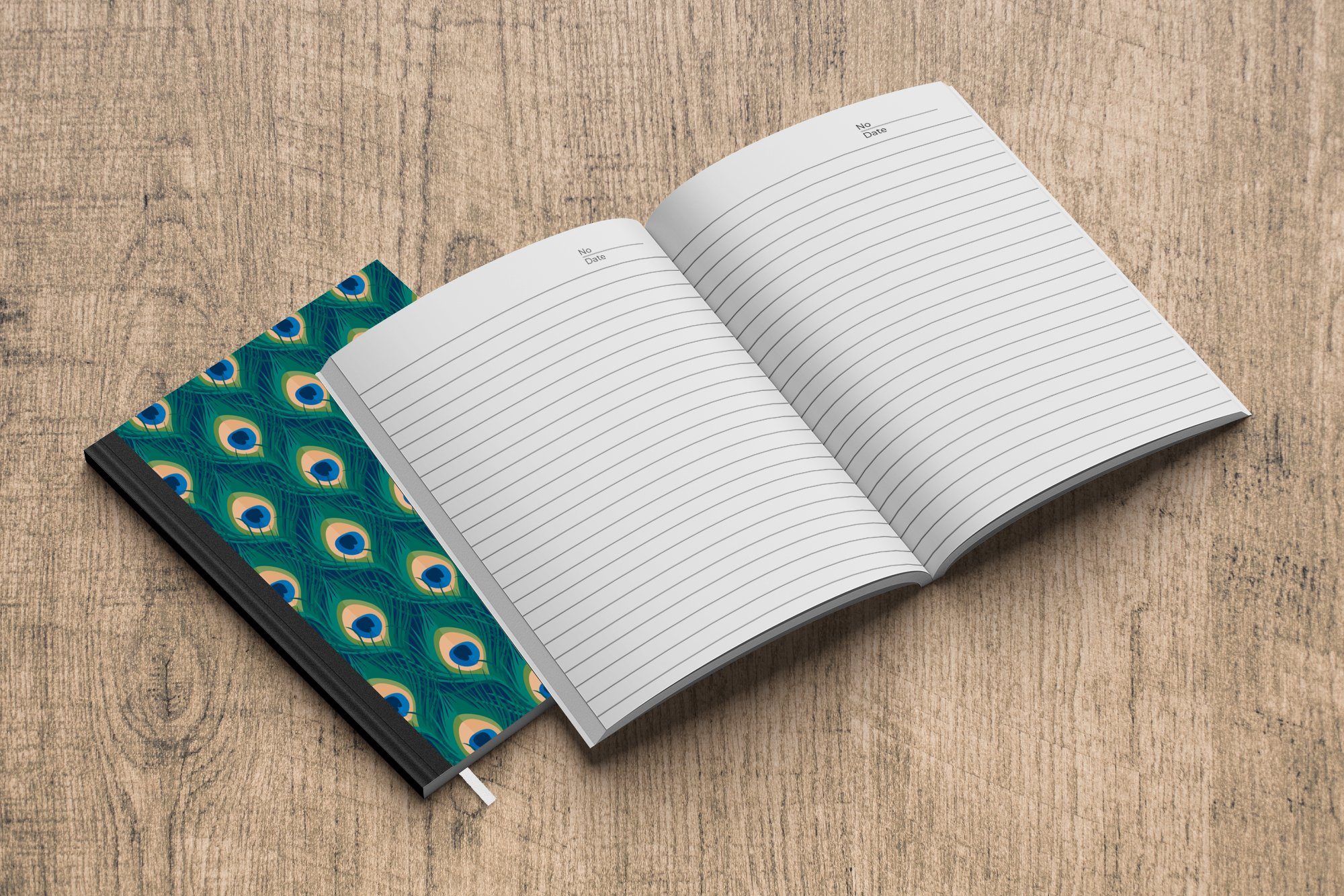 MuchoWow Notizbuch Design - Grün Blau, Federn Journal, Tagebuch, 98 Seiten, - Merkzettel, - - Notizheft, A5, Haushaltsbuch Pfau