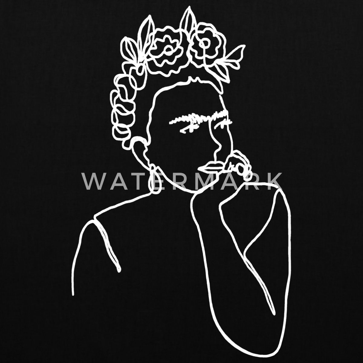 Spreadshirt Henkeltasche Frida Kahlo Zeichnung Weiß Stoffbeutel (1-tlg)