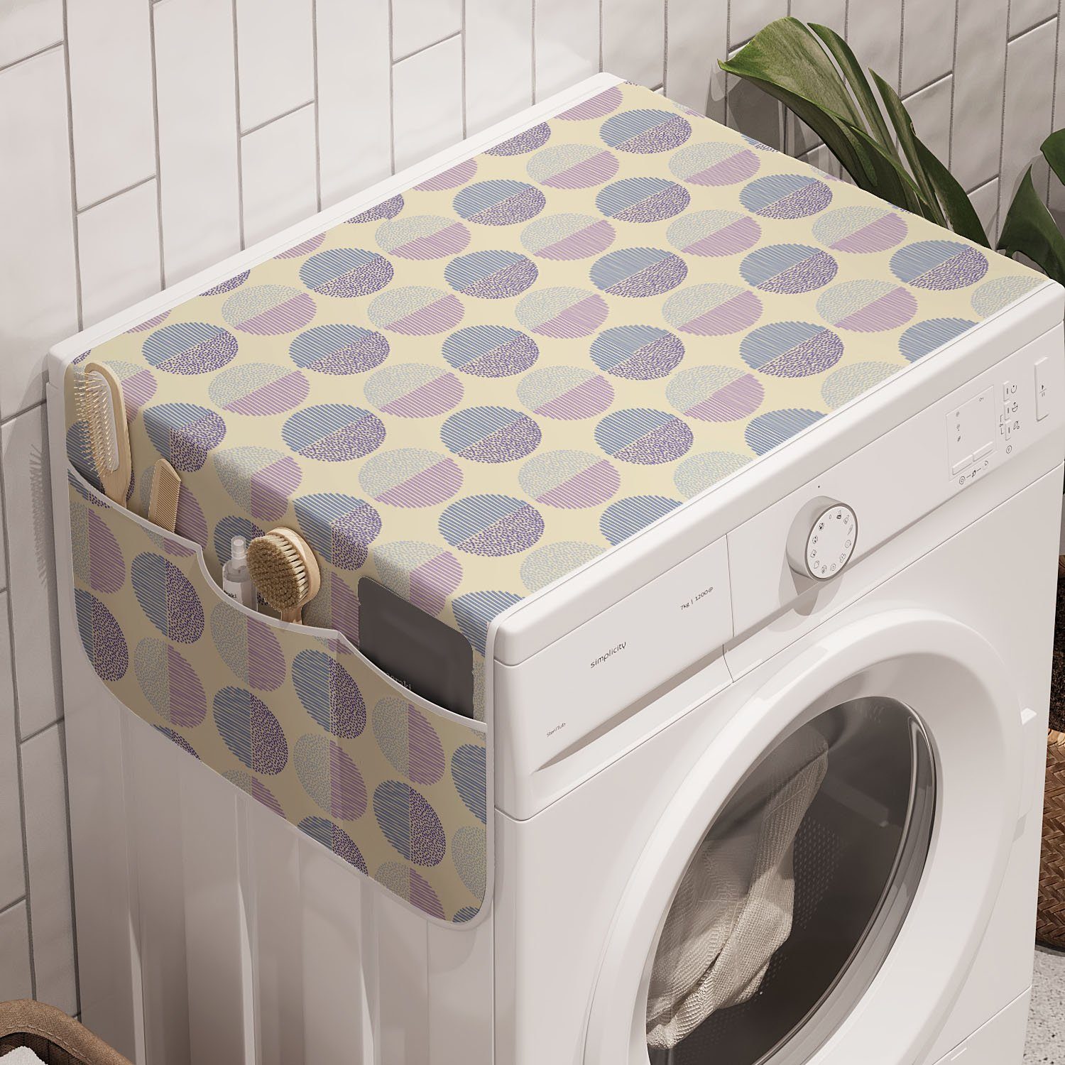 Abakuhaus Badorganizer Anti-Rutsch-Stoffabdeckung für Waschmaschine und Trockner, Pastell Modern Gepunktete und gestreifte