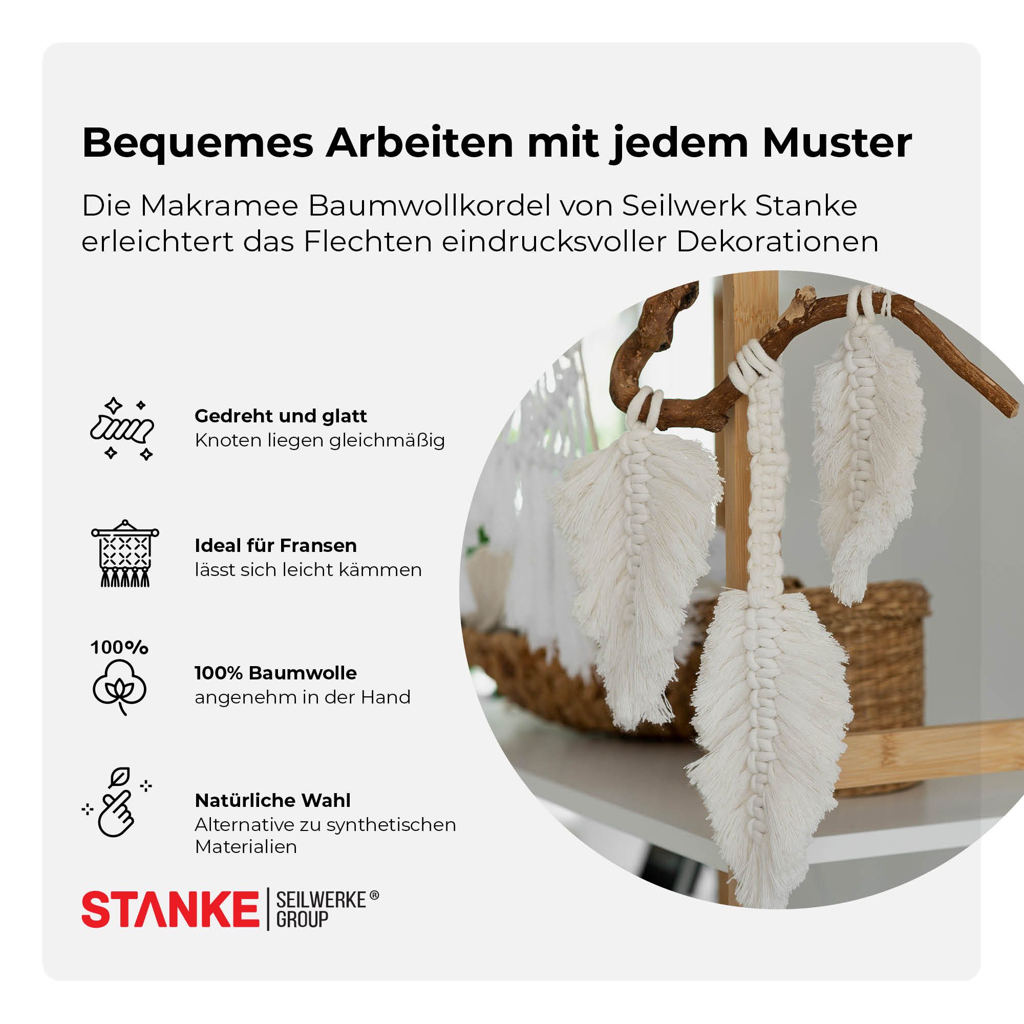 STANKE Makramee Garn 3mm 100 m Farbe Schwarz - Baumwollgarn für Boho Bastelgarn, 100 m (100m Rolle, 1-St., 100m Rolle), DIY, Körbchen, Traumfänger für Untersetz – Bild 5 von 5