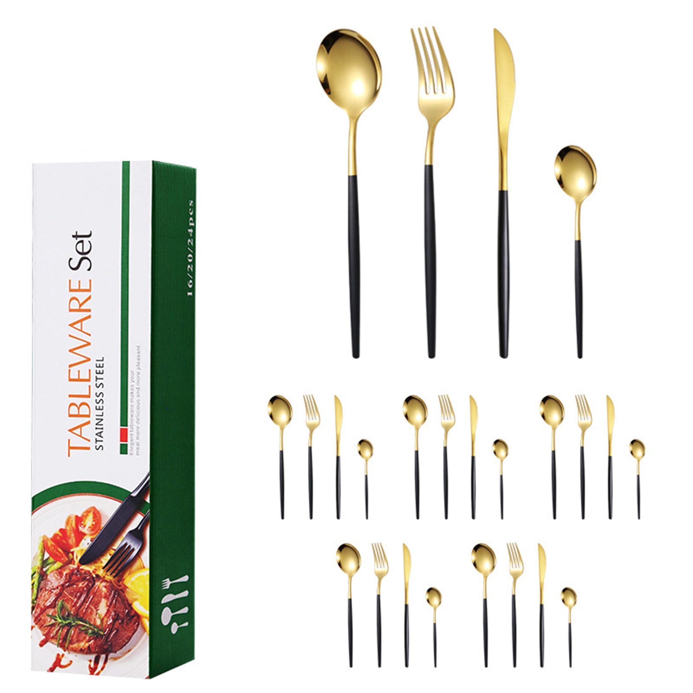 KINSI Besteck-Set Edelstahl Besteck,Messer Löffel Gabeln Set,24 Teile für 6 Personen, 6 Personen, für Hochzeit, Partys, Abende, Haus