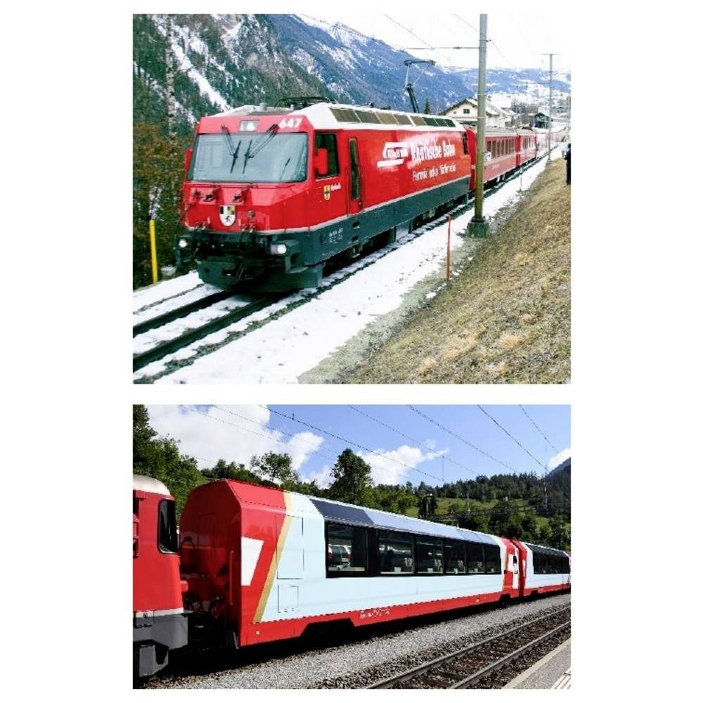KATO Modelleisenbahn Startpaket K10-2026 N Glacier Express Ge 4/4 III + 2 Personenwagen der RhB