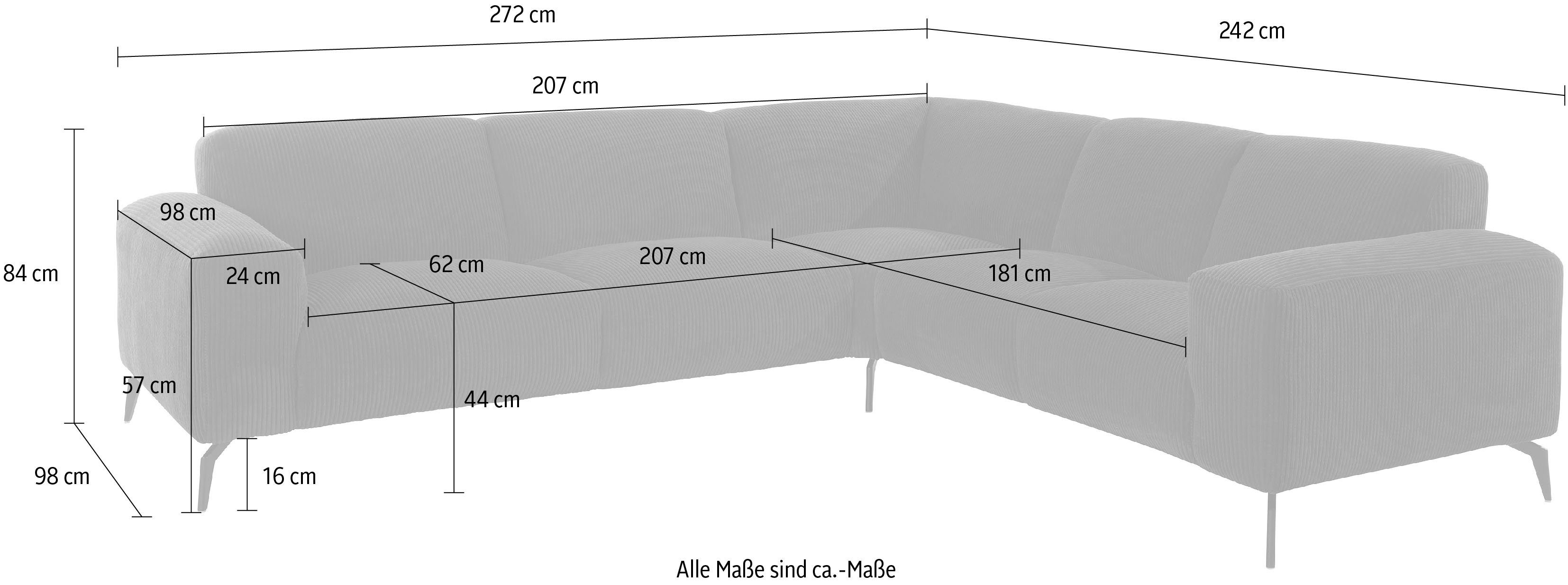 Wellenunterfederung mit andas schwarzen Ecksofa Bezug, Cord und Metallfüßen Drobak,