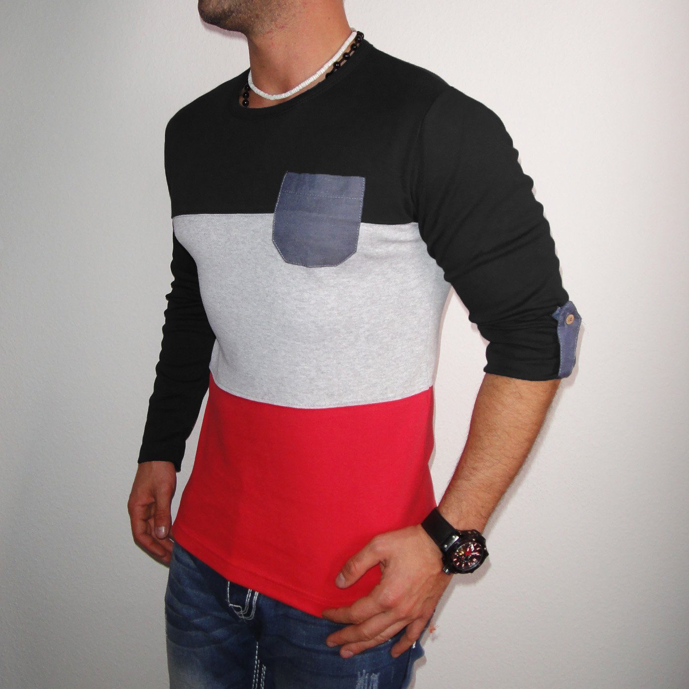 JEEL Langarmshirt Longsleeve mit Rundhals und Brusttasche günstig online kaufen
