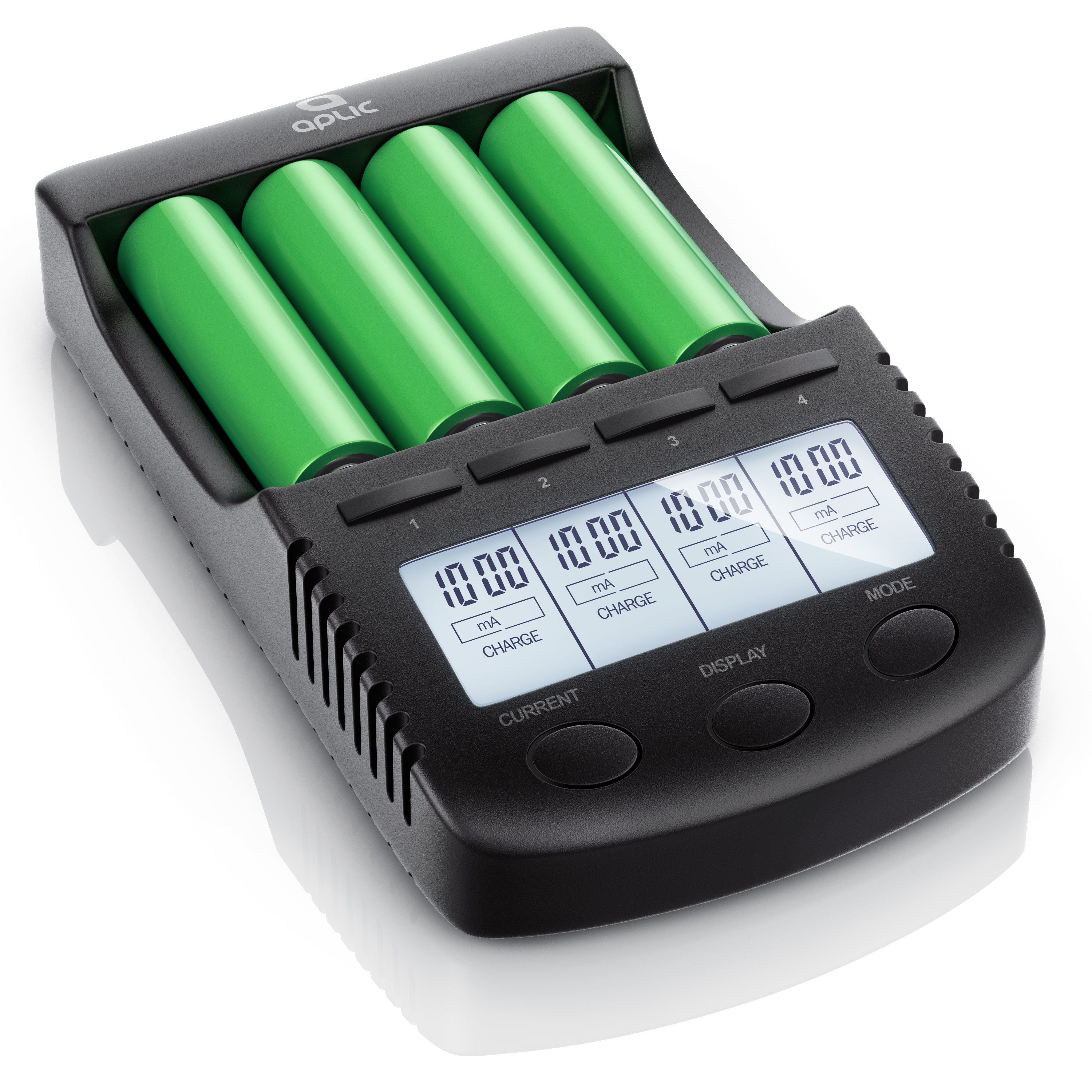 Aplic Batterie-Ladegerät (1000 mA, für Akku, mit USB-Ladeport für Li-ion /  18650 / Ni-MH / Ni-CD Akkus)