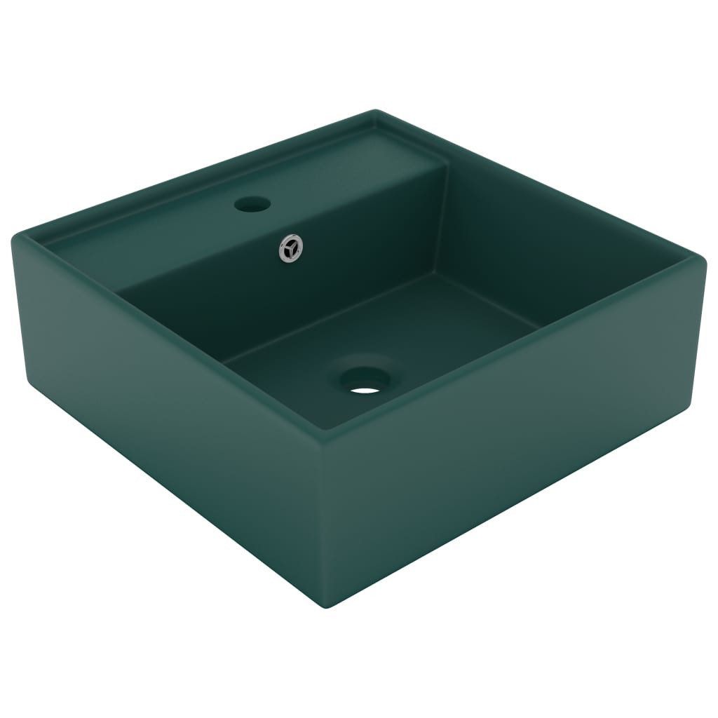 vidaXL Waschbecken, Luxus-Waschbecken Überlauf Quadratisch Matt Dunkelgrün 41x41 cm