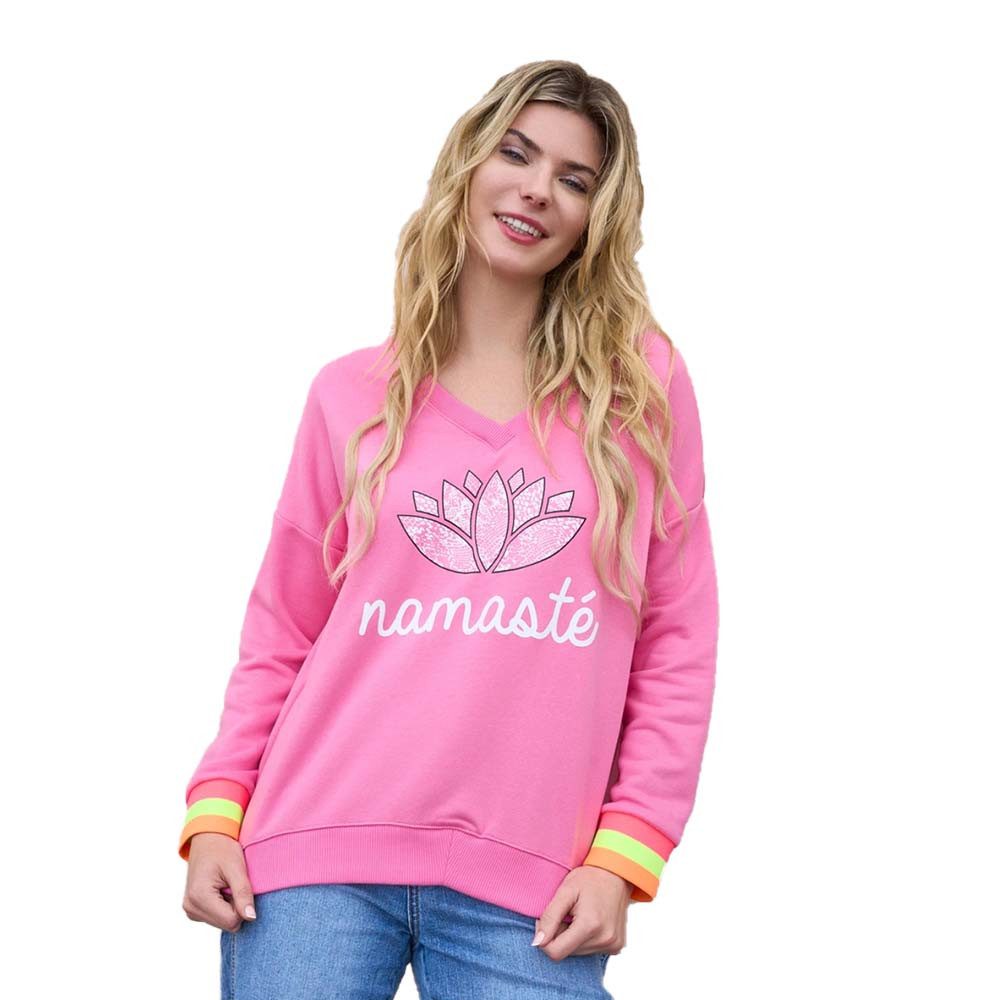 Miss Goodlife Sweatshirt Miss Goodlife, Namaste Snake V-Neck, MG12979, flashrose/White