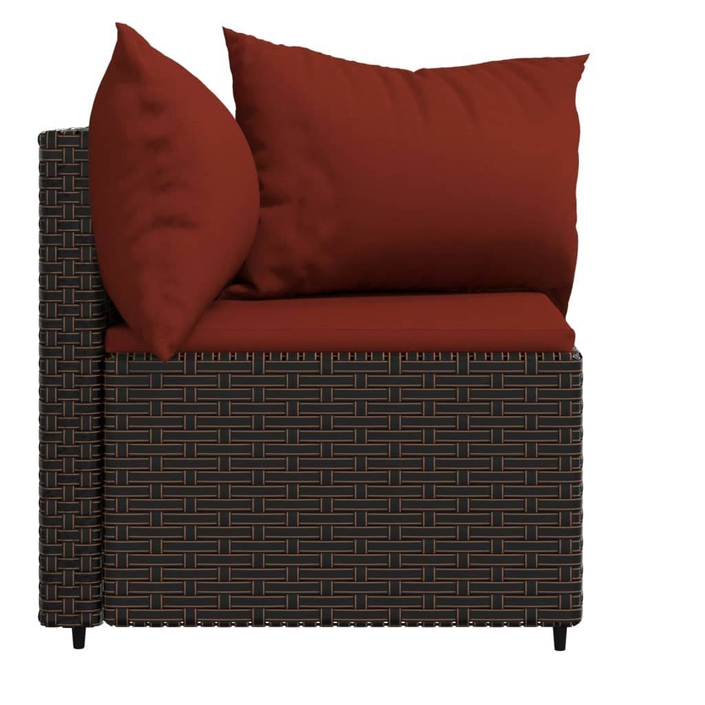 Stk. Braun Rattan, Teile Braun 2 und vidaXL Garten-Ecksofas 1 Rot Loungesofa Poly mit Kissen