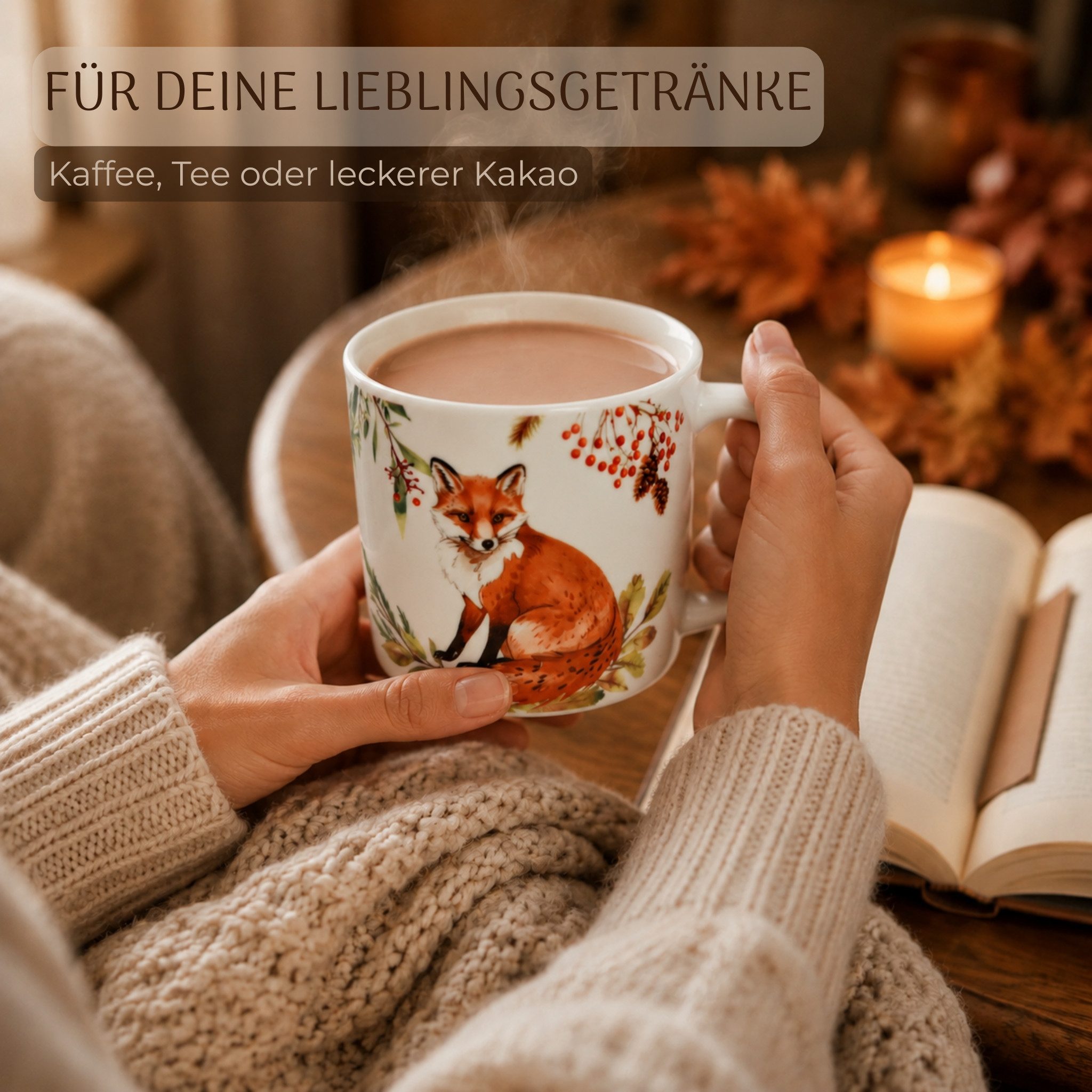 matches21 HOME & HOBBY Tasse Herbst Tassen 6er Set Fuchs & Igel, 350 ml Kaffeetasse aus Porzellan, 6-tlg., Porzellan, Spülmaschinenfeste & Mikrowellengeeignete  – Bild 5 von 5