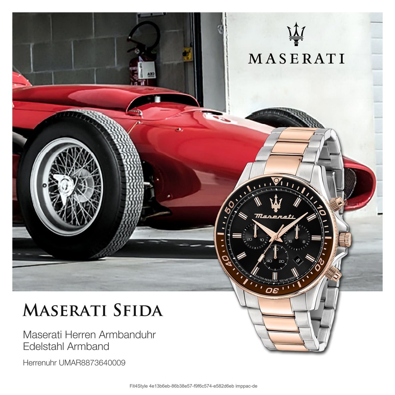 Maserati (ca. groß 44mm) Edelstahlarmband, Made-In Herrenuhr Herren Italy Chronograph MASERATI Chronograph SFIDA, rund,