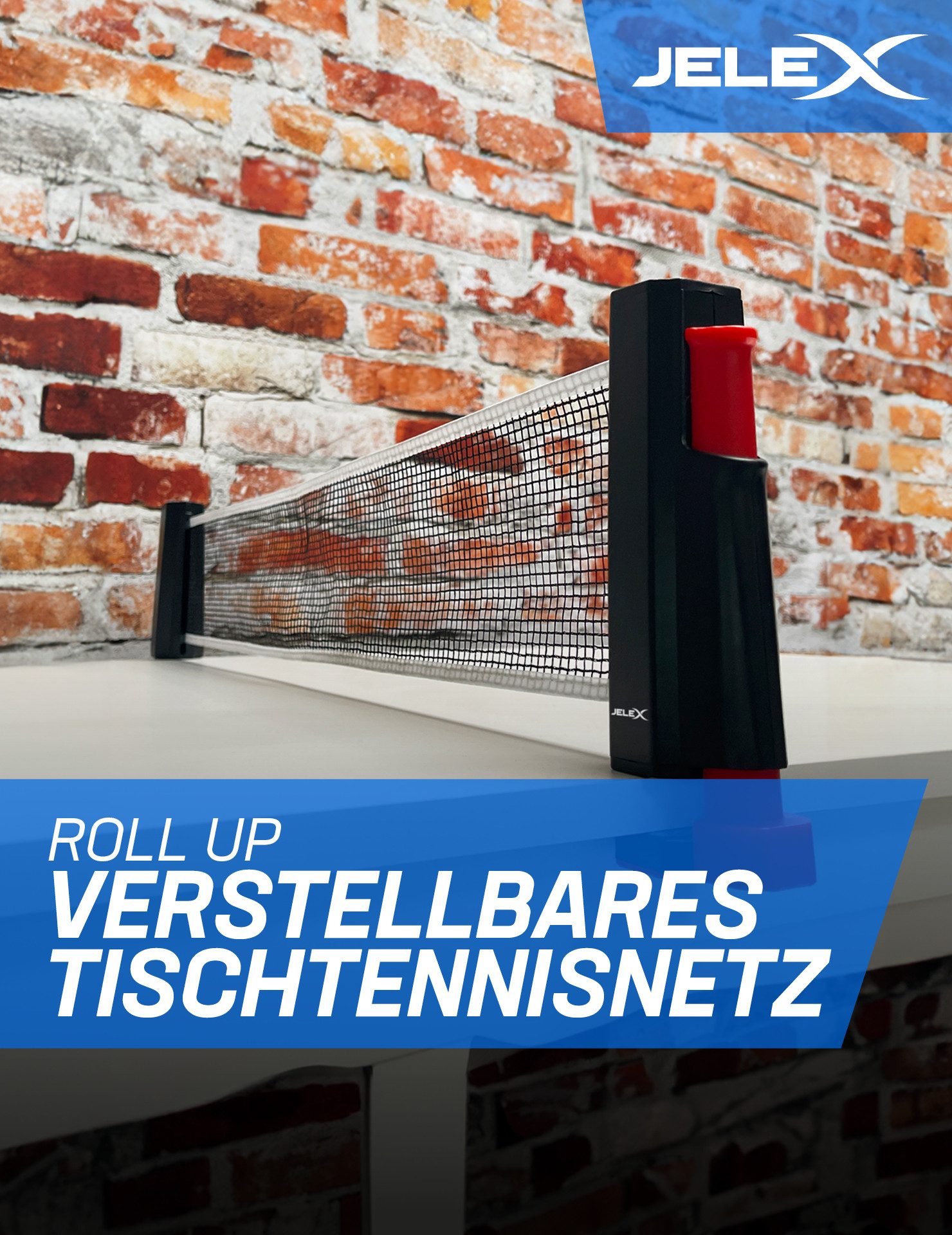 JELEX Tischtennisnetz Roll Up verstellbares Tischtennisnetz, Netzlänge bis zu 175 cm