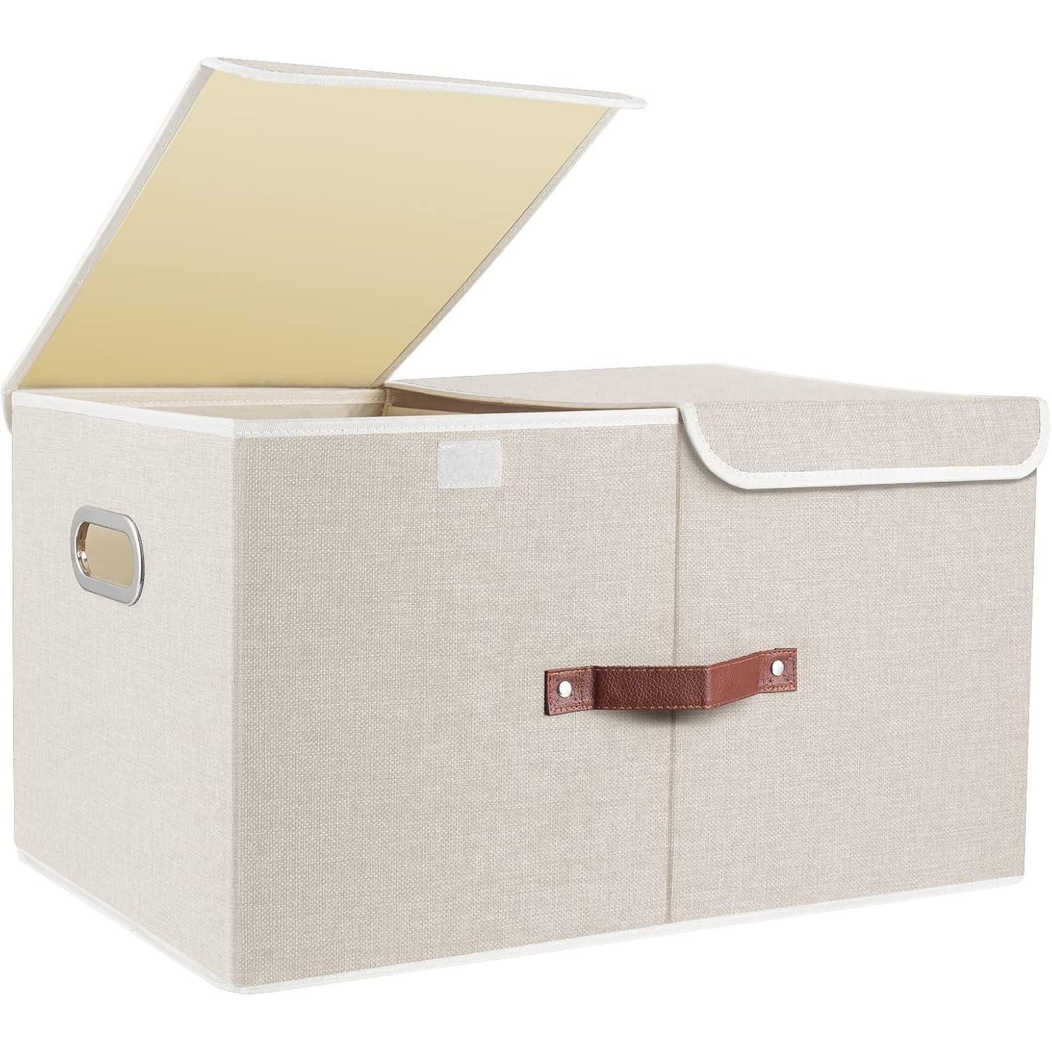 LuxusKollektion Faltbox Aufbewahrungsbox Deckel Fächer Faltbar 55x33x30cm 1-Stück Beige