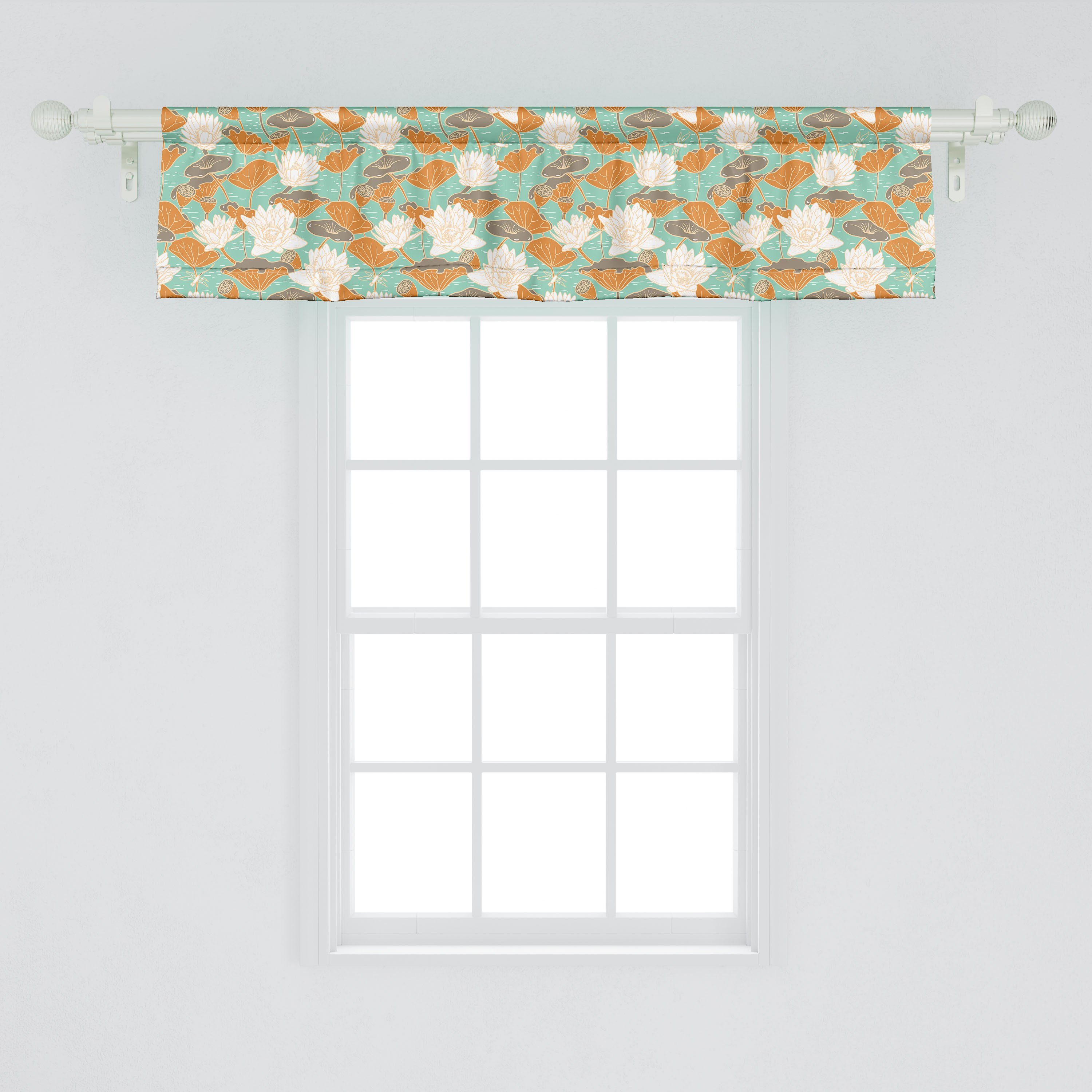 Scheibengardine Vorhang Volant für Teich Seerosen Küche Abakuhaus, Dekor Schlafzimmer Microfaser, Stangentasche, auf Blumen mit Lotus