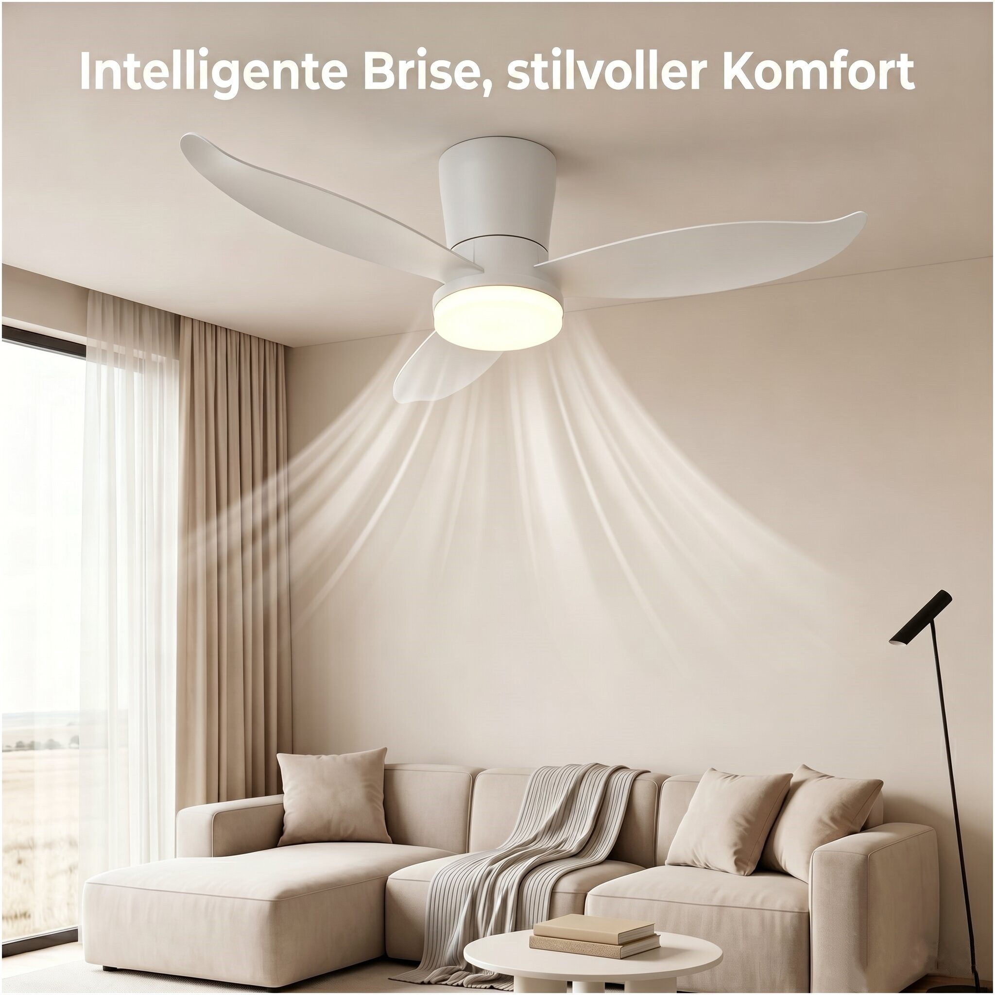 oyajia Deckenventilator Leise Deckenventilator mit Beleuchtung inkl Fernbedienung 95CM, 6 Geschwindigkeiten Timer Vor- & Rücklauf LED dimmbar CCT Nachtlicht