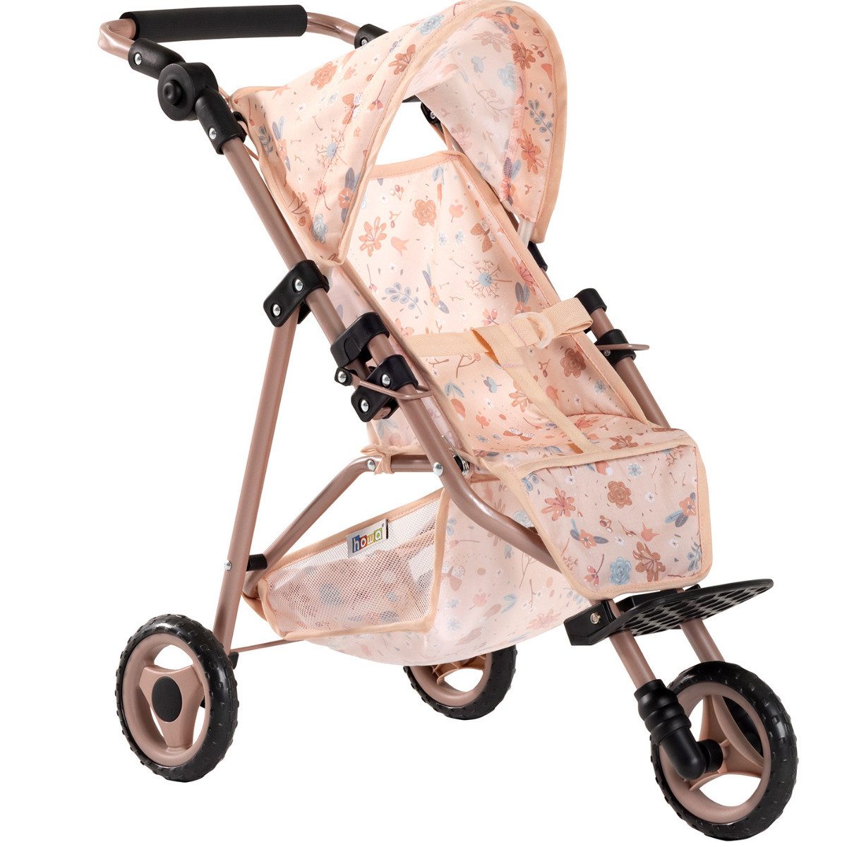 howa Puppenbuggy miniflowers, für Puppen bis 50cm, mit höhenverstellbaren Griff, zusammenklappbar