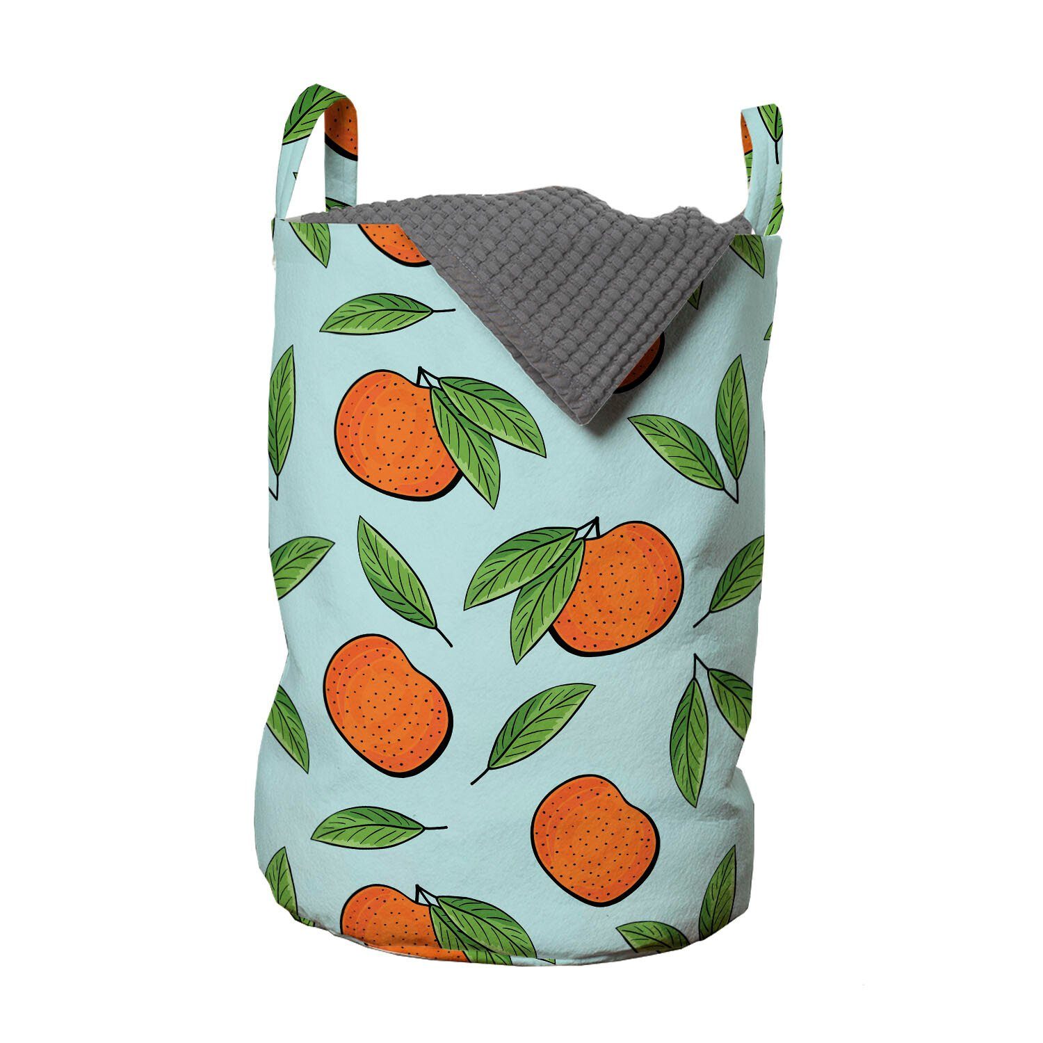 Abakuhaus Wäschesäckchen Wäschekorb mit Griffen Kordelzugverschluss für Waschsalons, Mandarine Mandarin Früchte und Blätter