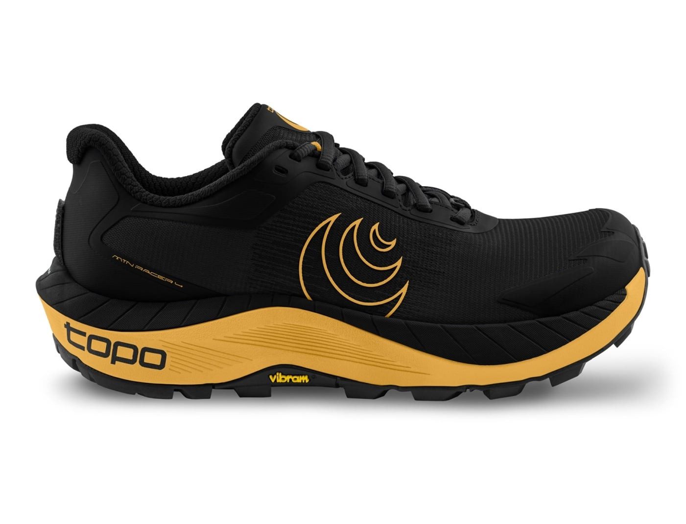 Topo MTN Racer 4 (Mountain, Trail, breitere Zehenbox) schwarz/orange Herren Laufschuh
