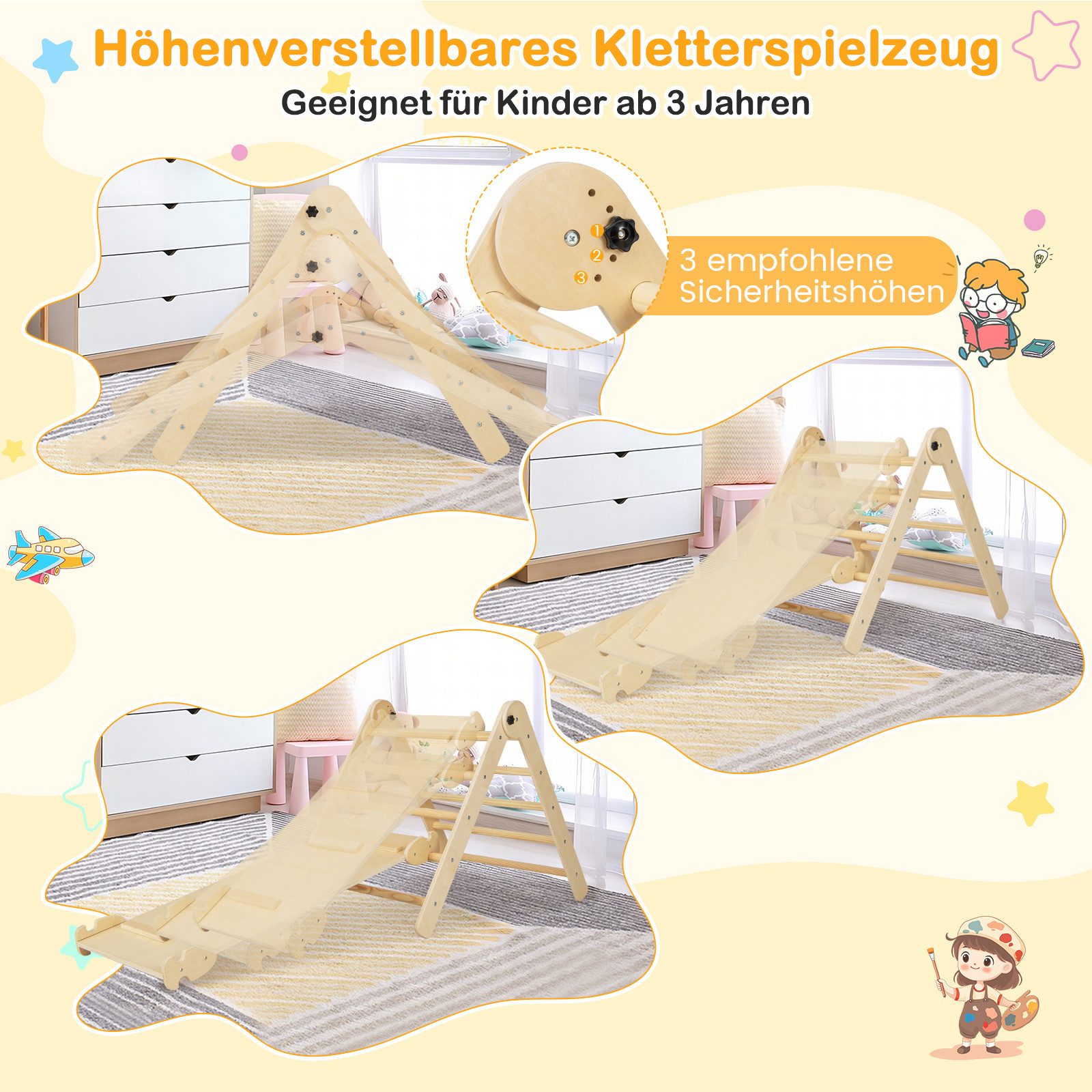 COSTWAY Klettergerüst, 3 in 1 mit Rutsche, Rampe, faltbar, höhenverstellbar günstig online kaufen