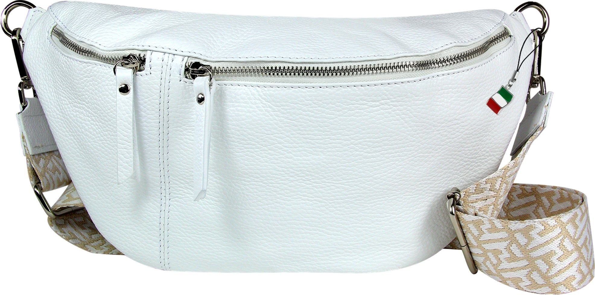 FLORENCE Gürteltasche Florence Echtleder BomBag Damen extra groß (Gürteltasche), Damen Leder Gürteltasche, weiß ca. 37cm x ca. 20cm