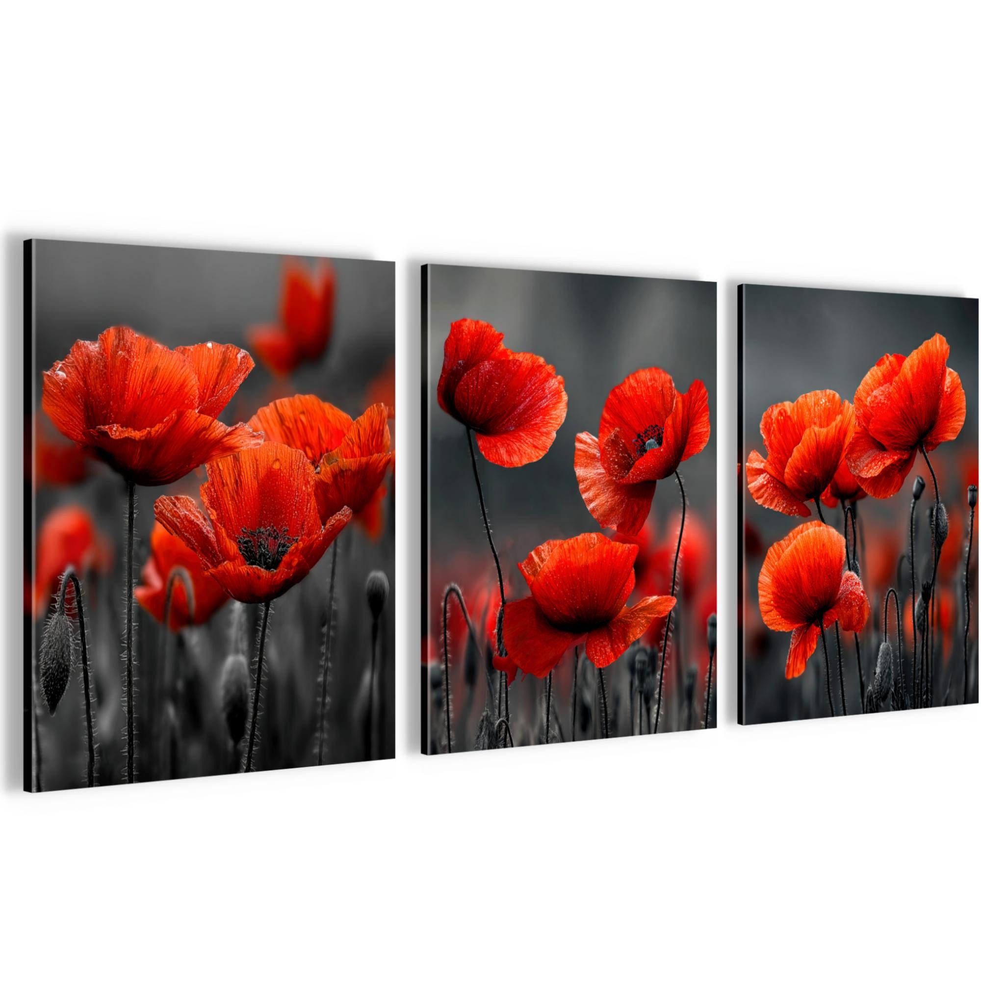 Novart Wandbild Baum des Lebens Abstrakt Modern Wandbilder Set Wohnzimmer, Mohnblumen