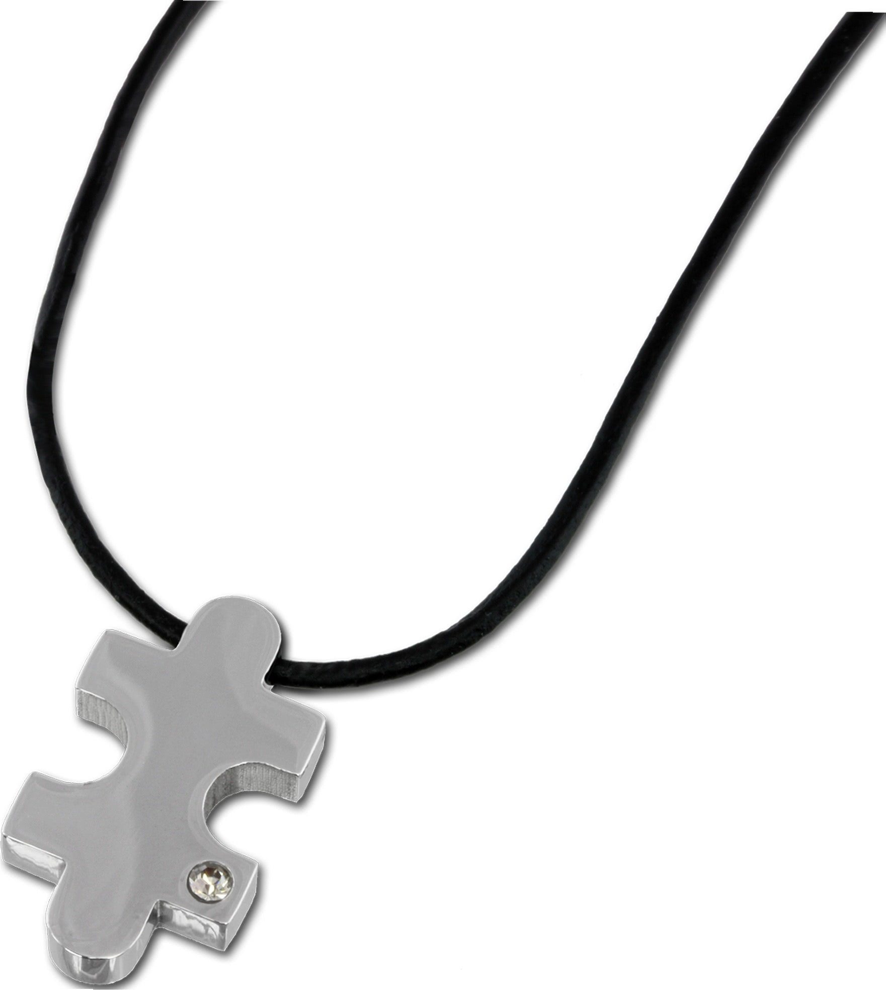 Amello Edelstahlkette Amello Puzzle Halskette silber glitzer (Halskette), Damen-Halskette (Puzzle) ca. 50cm + 5cm Verlängerung, Edelstahl (Stain
