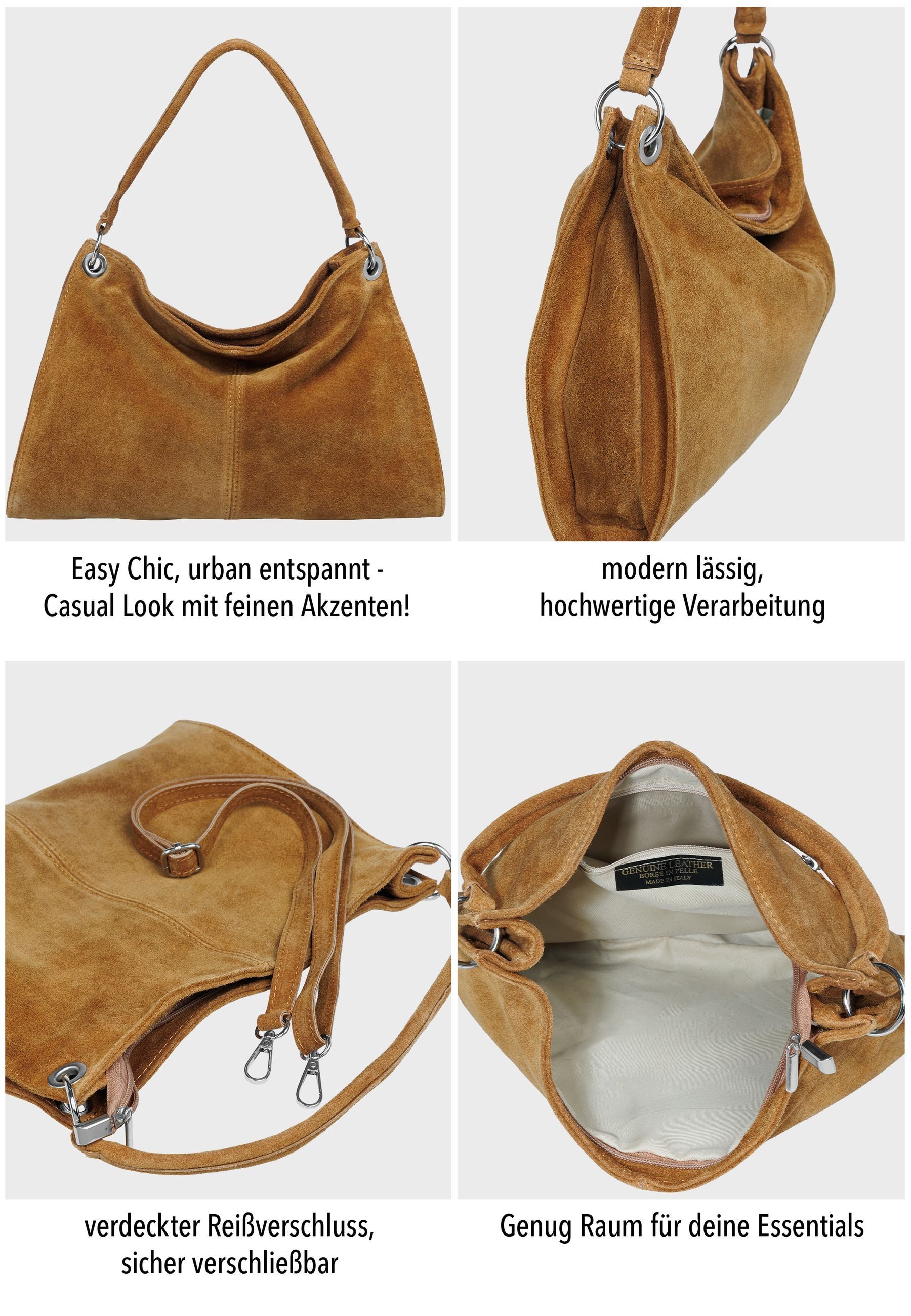 Caspar Schultertasche Damen Veloursleder Handtasche Klassisch - PREMIUM LIN günstig online kaufen
