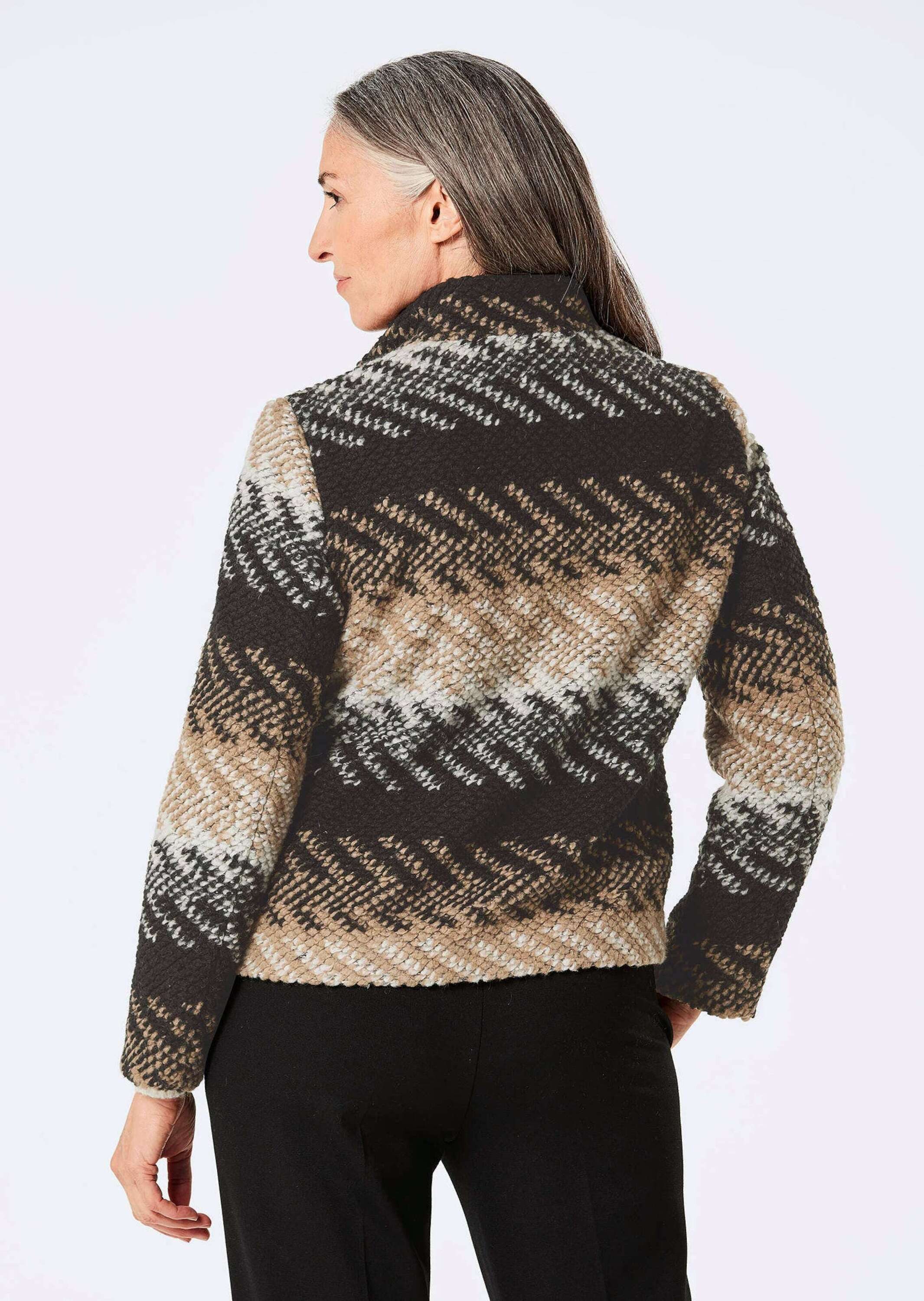 GOLDNER Outdoorjacke Kurzgröße: Gerade Herbstjacke, Blockstreifen Kurzjacke mit Stehkragen, Reißverschluss, Seitennahttaschen, Langarm