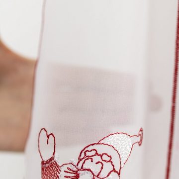Scheibengardine Scheibengardine Weihnachten Bistrogardine Küchengardine Kurzgardine 126 Weihnachtsmann Weiß Rot 45x160 cm, EXPERIENCE, Durchzuglöcher (1 St), halbtransparent, Voile, Weihnachten