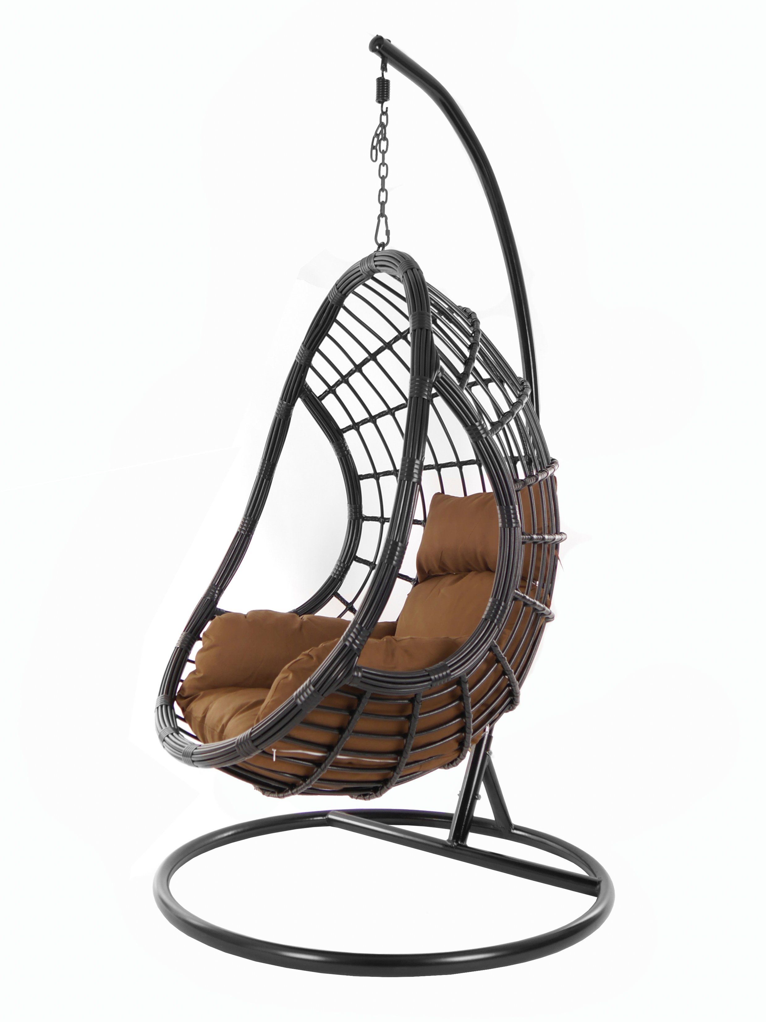 KIDEO Hängesessel PALMANOVA black, Schwebesessel, Swing Chair, Hängesessel mit Gestell und Kissen, Nest-Kissen dunkelbraun (7790 chocolate) | Hängesessel