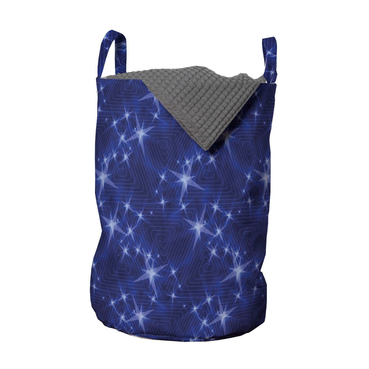 Abakuhaus Wäschesäckchen Wäschekorb mit Griffen Kordelzugverschluss für Waschsalons, Blauer Himmel Stripes Triangles Sterne