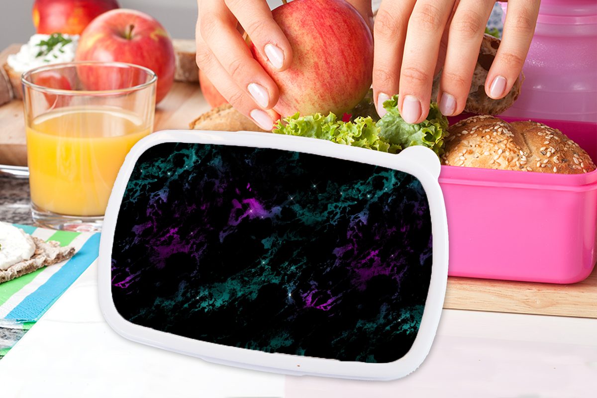 MuchoWow Lunchbox Raum - Marmor Kunststoff (2-tlg), - - Snackbox, rosa Sternenhimmel, Erwachsene, für Brotdose Mädchen, Kunststoff, Muster Kinder, Brotbox