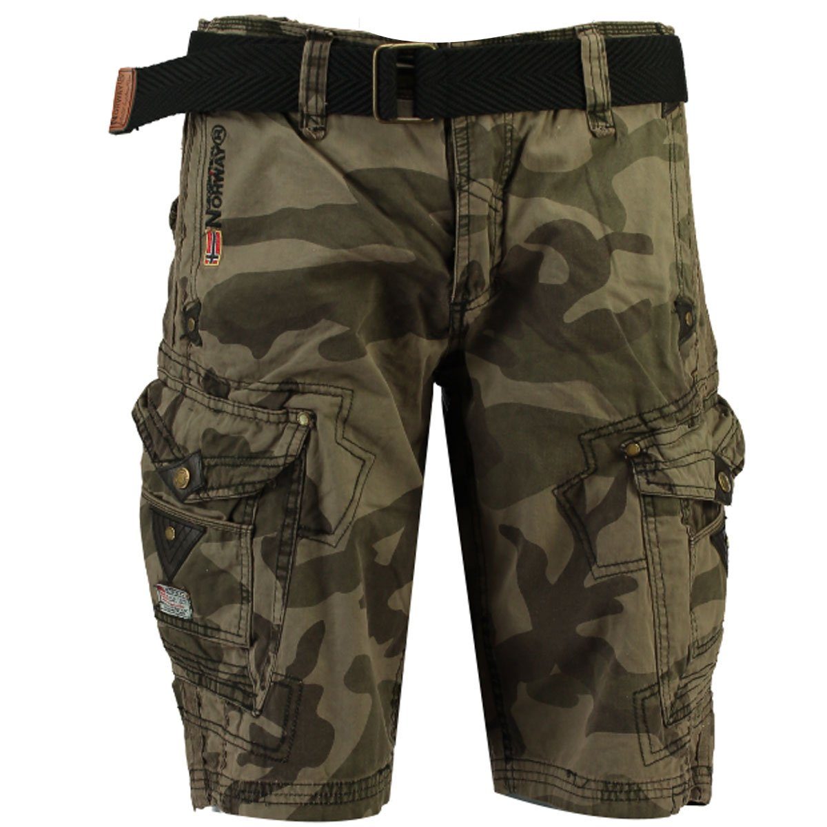 Geographical Norway Cargoshorts Herren Shorts G-PERLE (mit abnehmbarem Gürtel) Shorts, kurze Hose, unifarben / camouflage Camouflage Schwarz