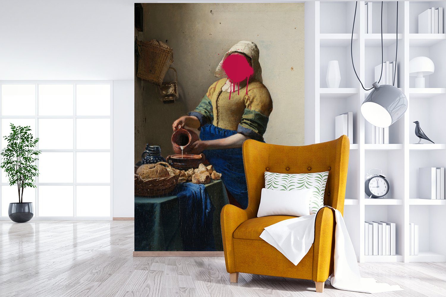 Fototapete Vermeer bedruckt, - Montagefertig Rosa, - Milchmädchen Johannes Vinyl St), Tapete Wohnzimmer, für Matt, Wandtapete MuchoWow (3