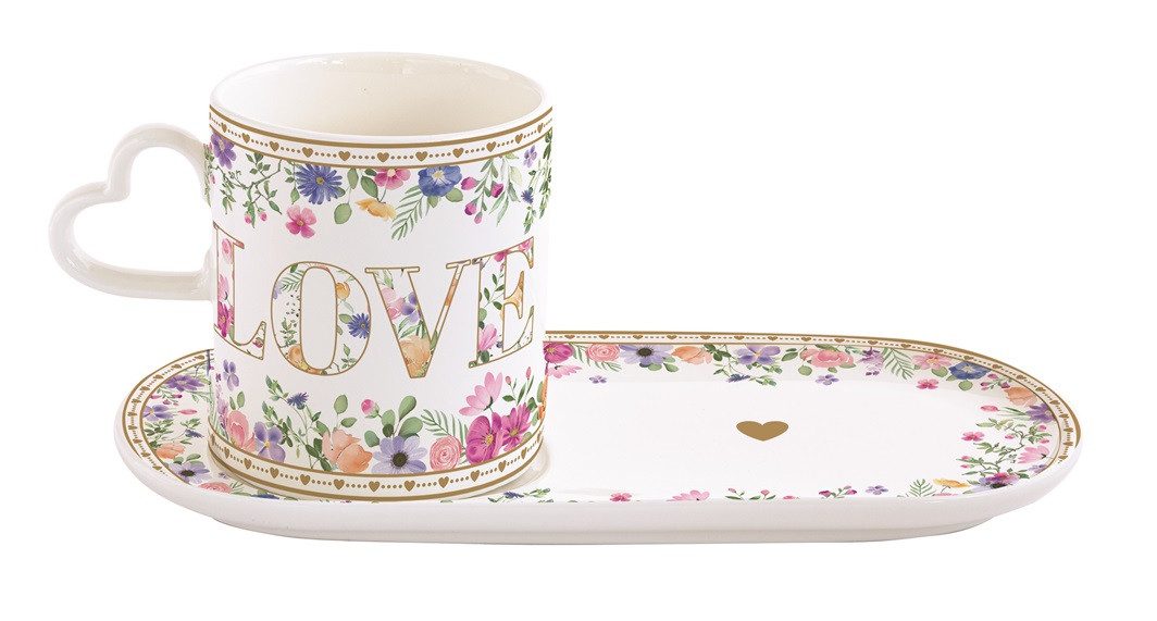 EasyLife Tasse MAMO3114 - Mon Amour m. Untertasse m. Herzhenkel, 320 ml, 1-tlg.