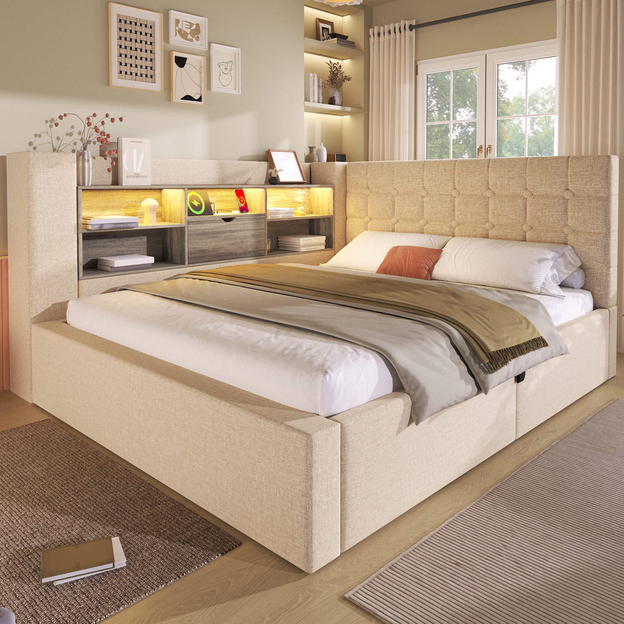 Flieks Daybett, Hydraulisches Polsterbett 140x200cm mit LED-Beleuchtung und günstig online kaufen
