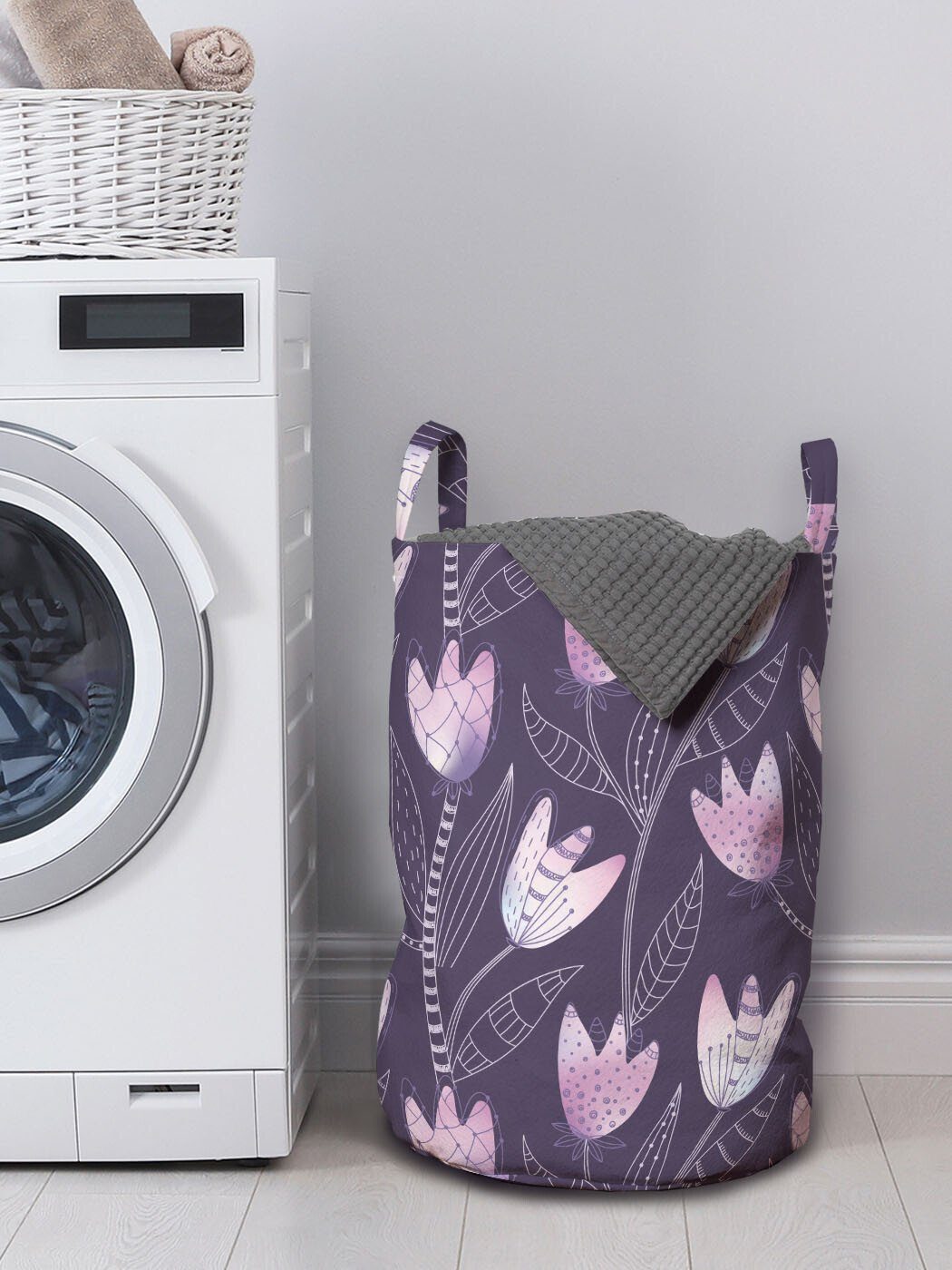 inspiriert Waschsalons, Wäschekorb Abakuhaus für Blumen Wäschesäckchen Blume Tulpen mit Griffen Kordelzugverschluss