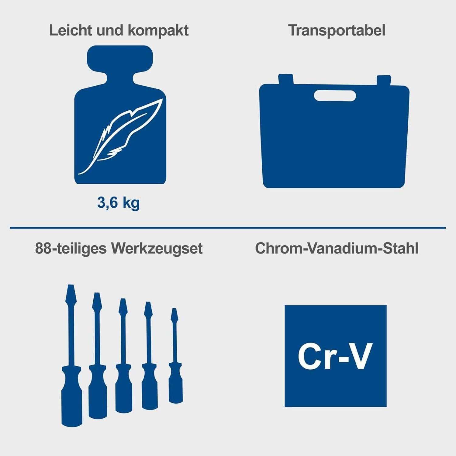 Scheppach Bit- und Steckschlüsselset Scheppach Werkzeugkoffer TB90 gefüllt, 88-teiliges Werkzeug-Set
