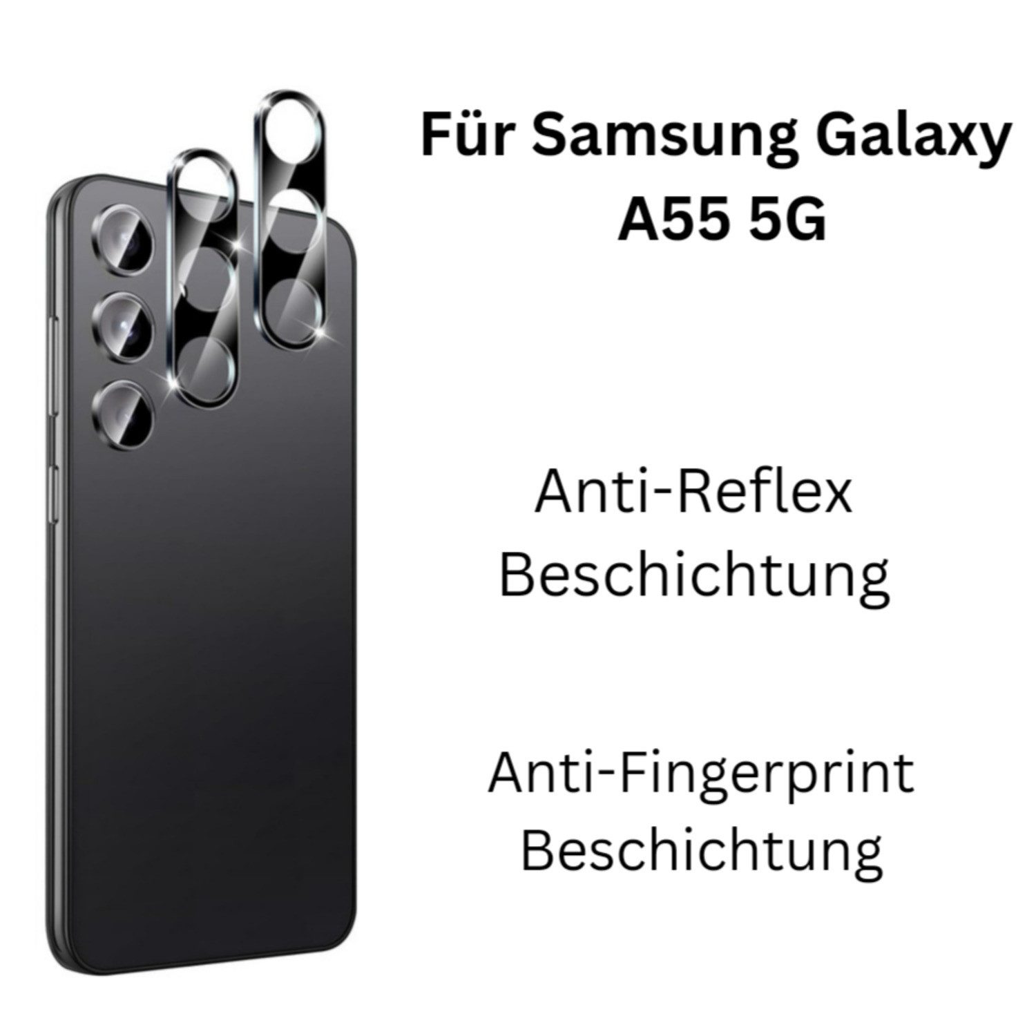 CLM-Tech Displayschutzglas 2X Schutzfolie für Samsung Galaxy A55 5G Panzerfolie Kameraschutz für Samsung Galaxy A55 5G, 2er Set Kameraglas Panzerglas Displaysch – Bild 5 von 5