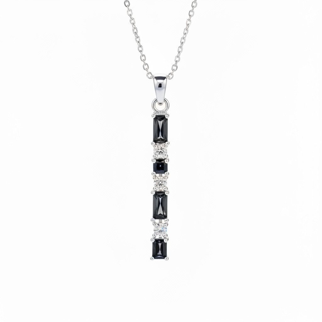 Karisma Schmuck Kettenanhänger Halskette aus 925 Sterlingsilber mit Anhänger, lange Damen-Kette, 65+5 cm mit Baguette-Steinen
