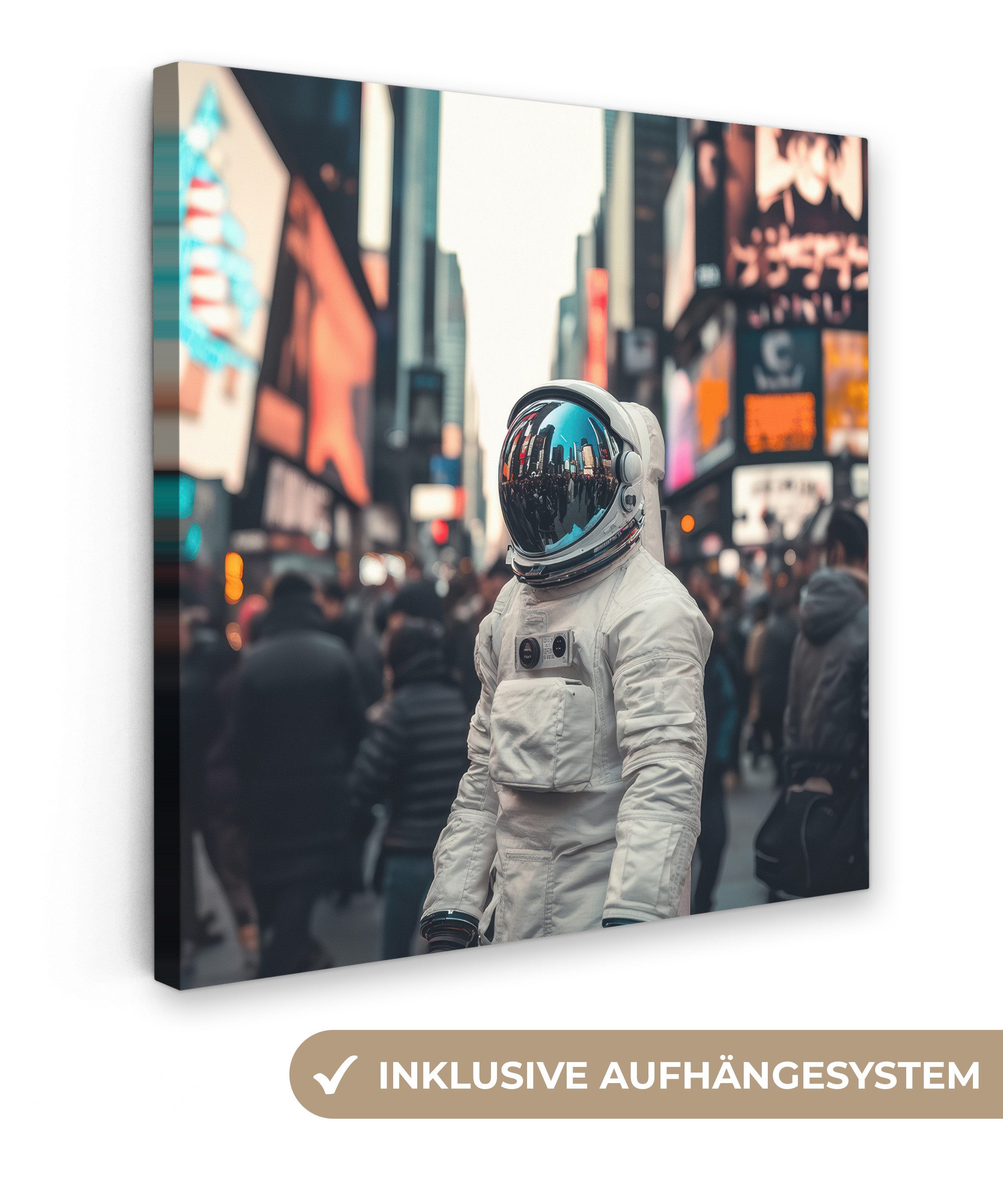 OneMillionCanvasses® Leinwandbild Stadt - Menschen - Astronaut - Weiß, Fotodruck (1 St), Wandbild, Deko Schlafzimmer Wohnzimmer Flur 20x20 cm