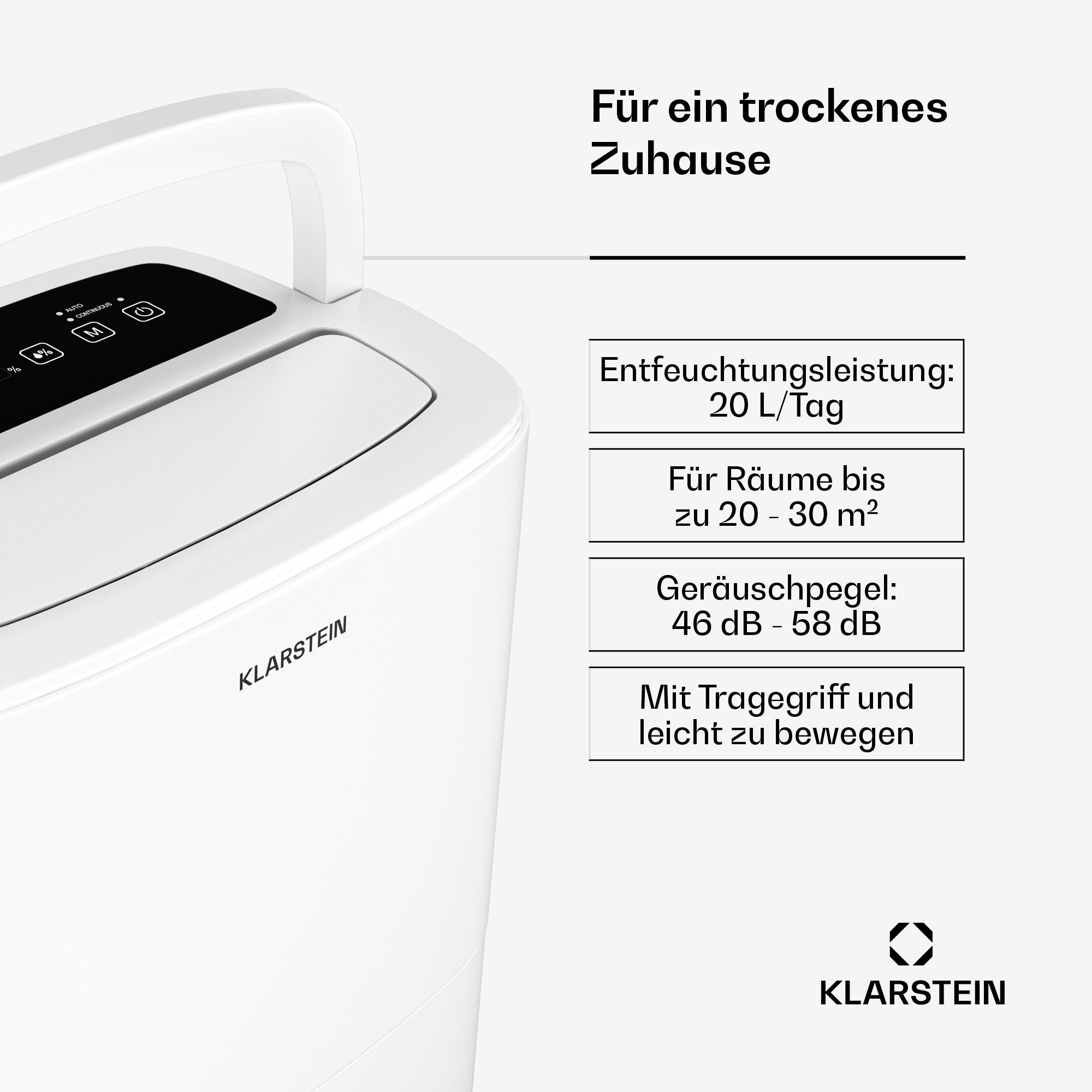 Klarstein Luftentfeuchter DryFy 20, elektrisch Luftentfeuchter 20 l/d 5 L Wasser Tank