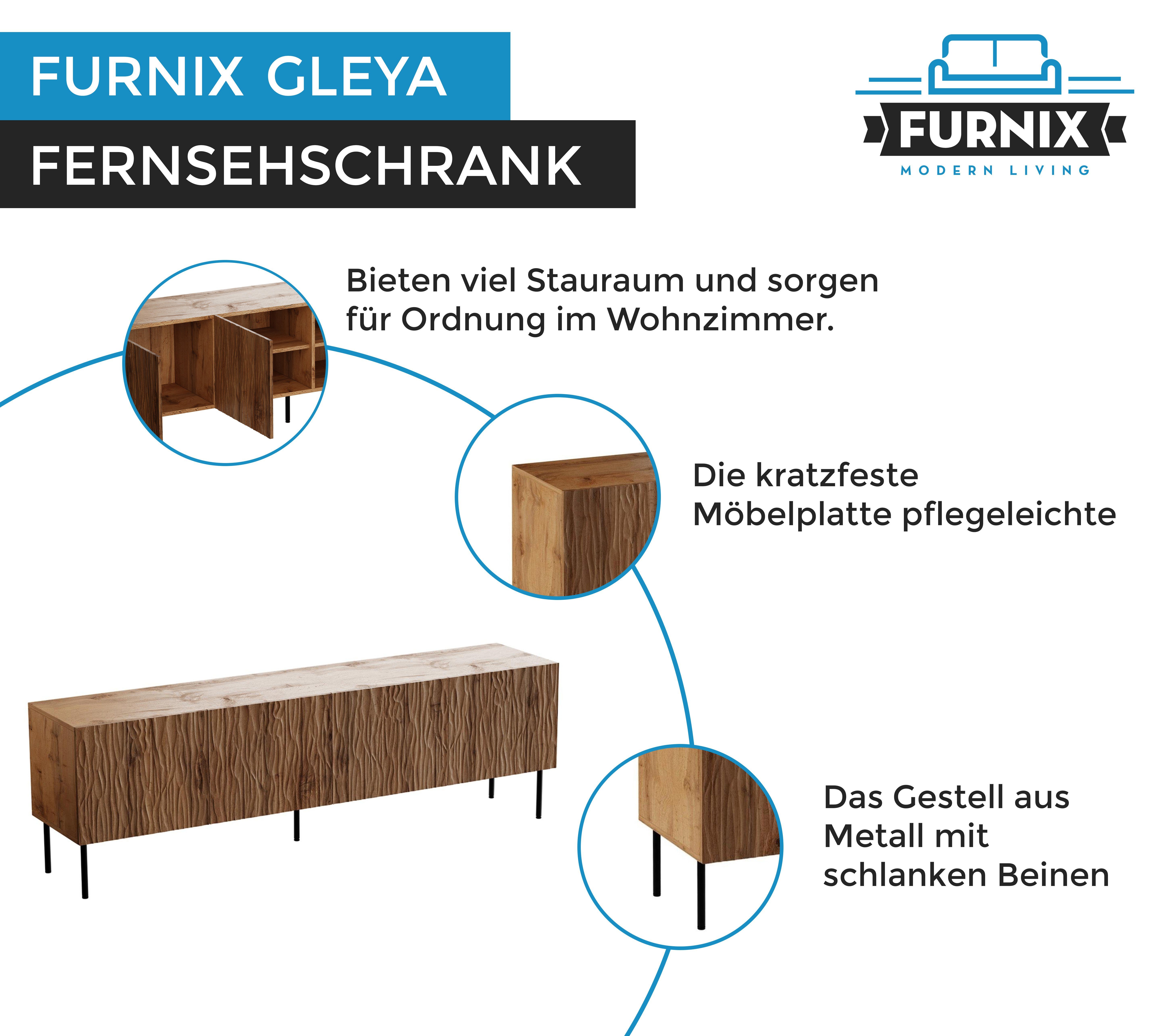 gefrästen Furnix 190 Struktur Wotan Fronten multifunktionell TV-Schrank GLEYA Eiche mit Fernsehschrank