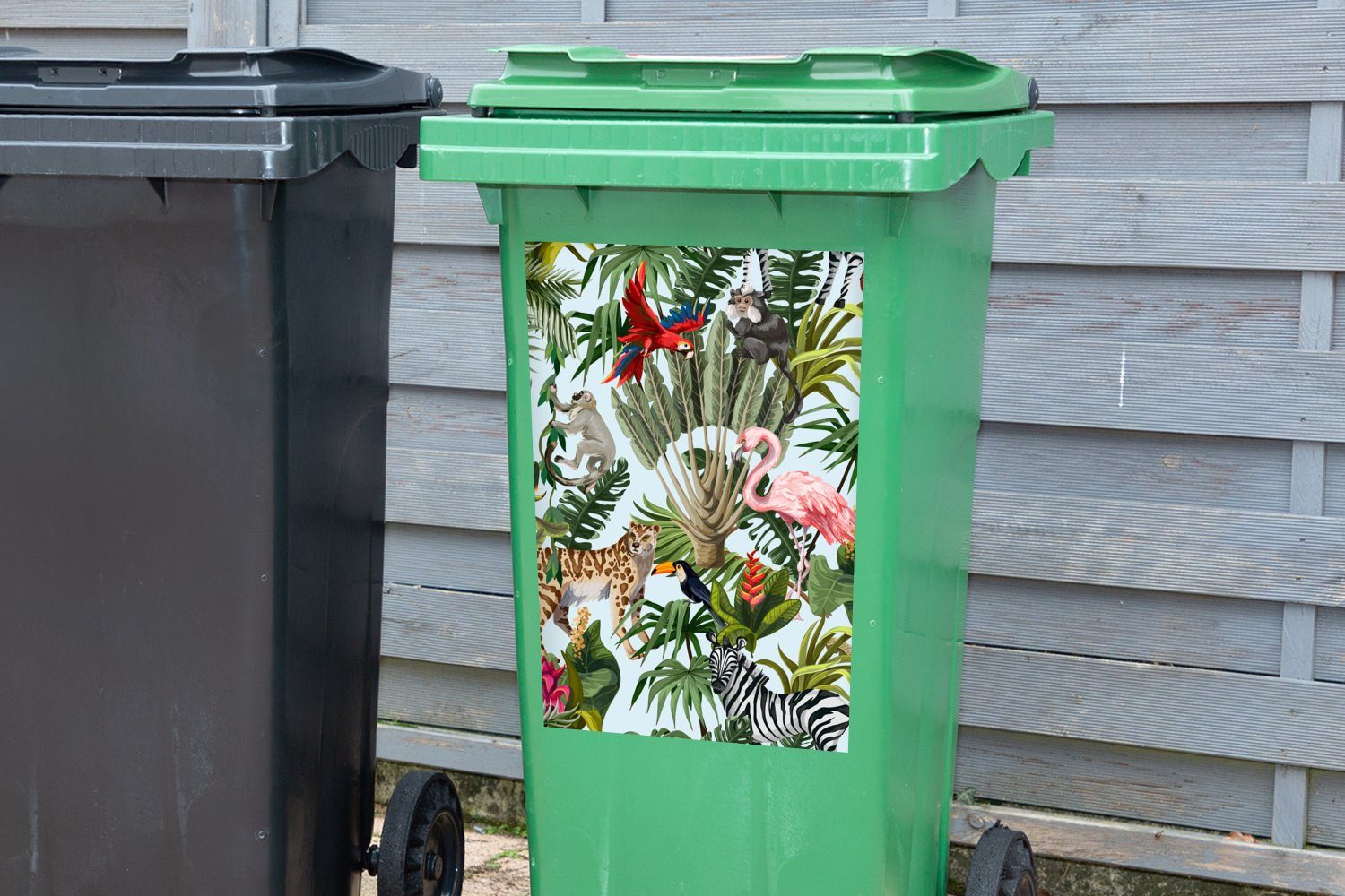 Container, - St), Mülleimer-aufkleber, Mülltonne, Kinder Jungen Abfalbehälter - - (1 Sticker, - Flamingo - - Mädchen Papagei MuchoWow Wandsticker Tiere Dschungel