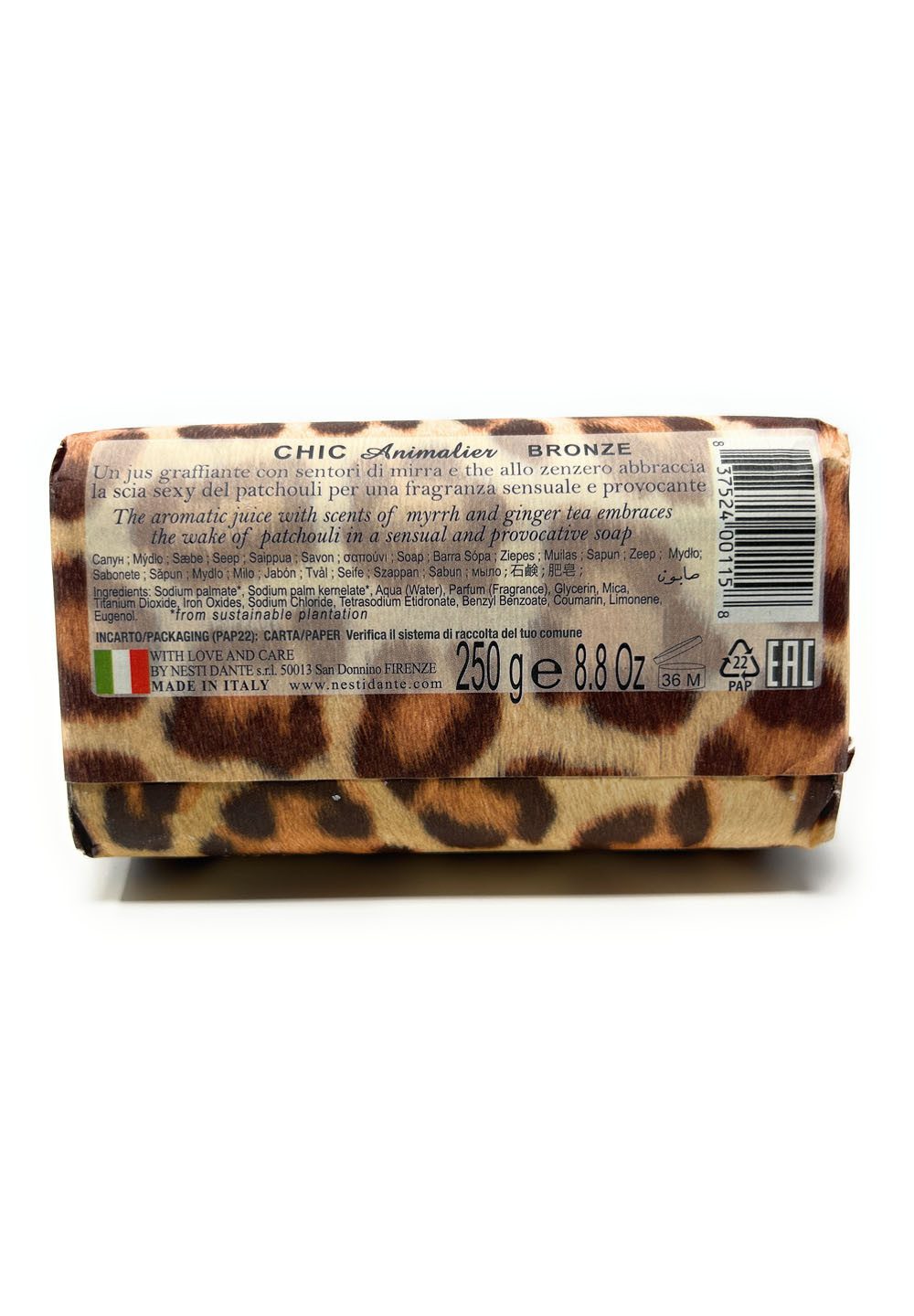 Nesti Dante Handseife Chic Animalier Bronze 250 g, 1-tlg., Hand -und Körperseife mit feinem Duft 250 g