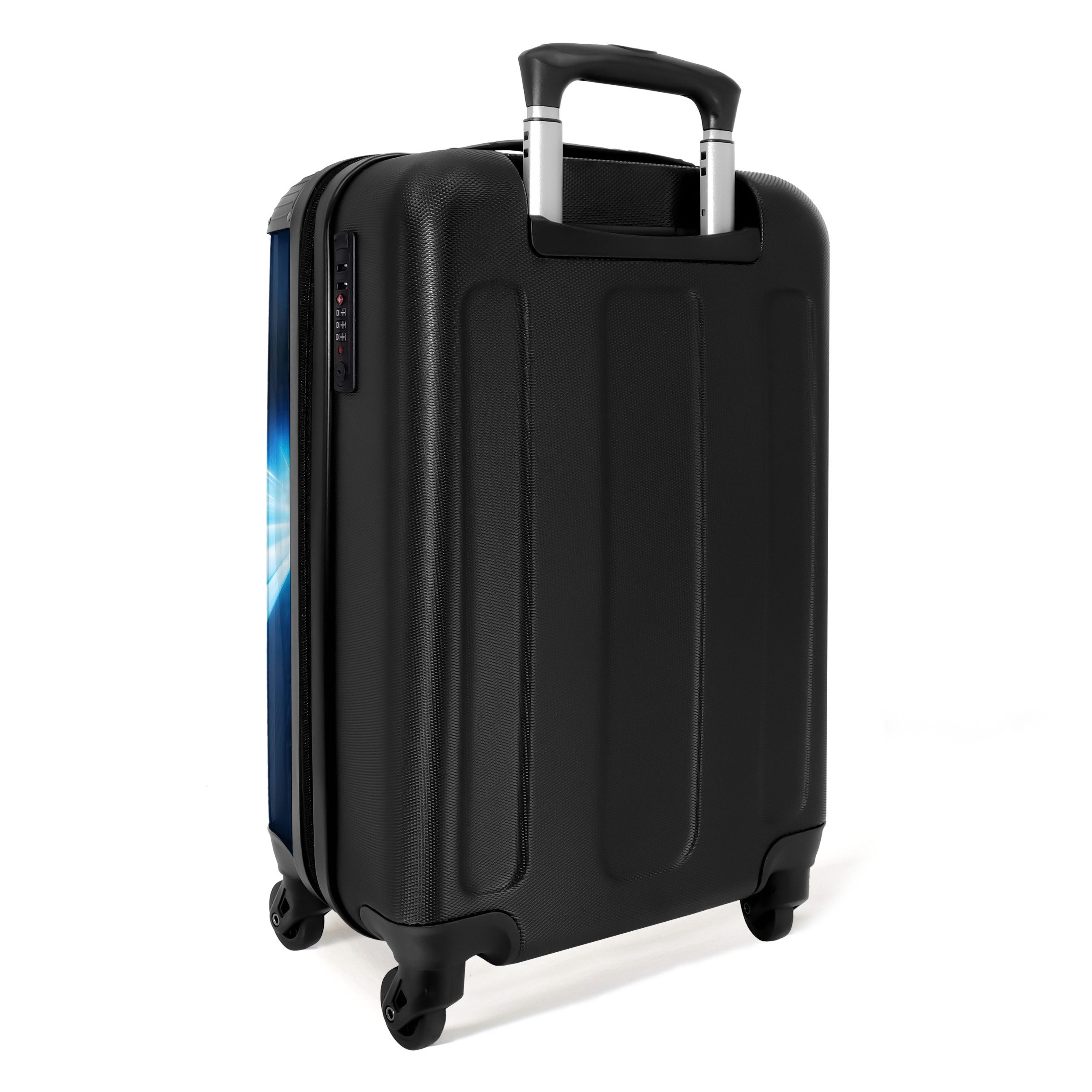 NoBoringSuitcases.com© Kinderkoffer Roter Rennwagen in der digitalen Geschwindigkeitswelt 55x35x20cm, 4 Rollen, Handgepäck Koffer, Hartschalenkoffer Kinder, Reisekoffer Jungen